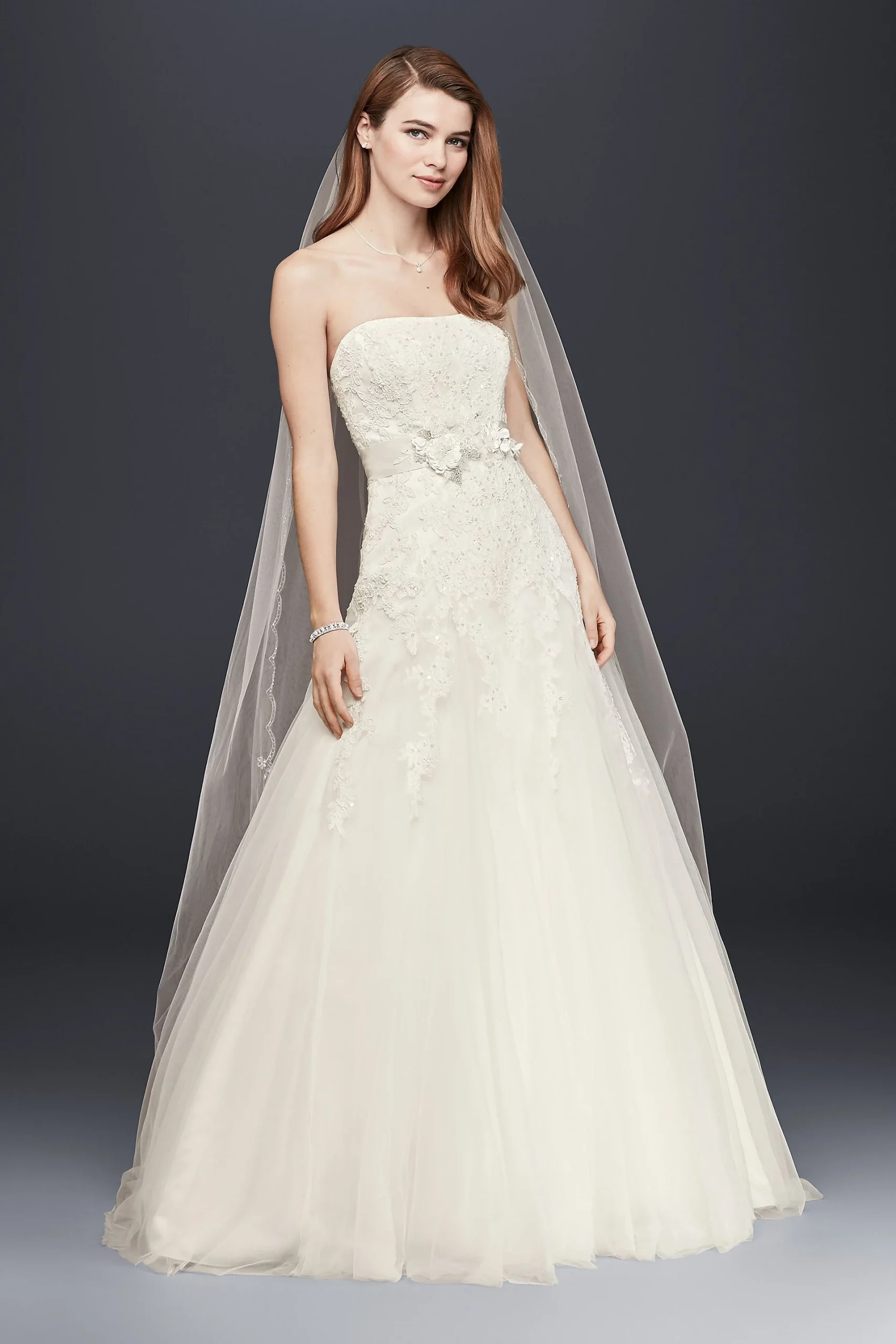 Strapless Tulle Wedding Dress with Beaded Lace