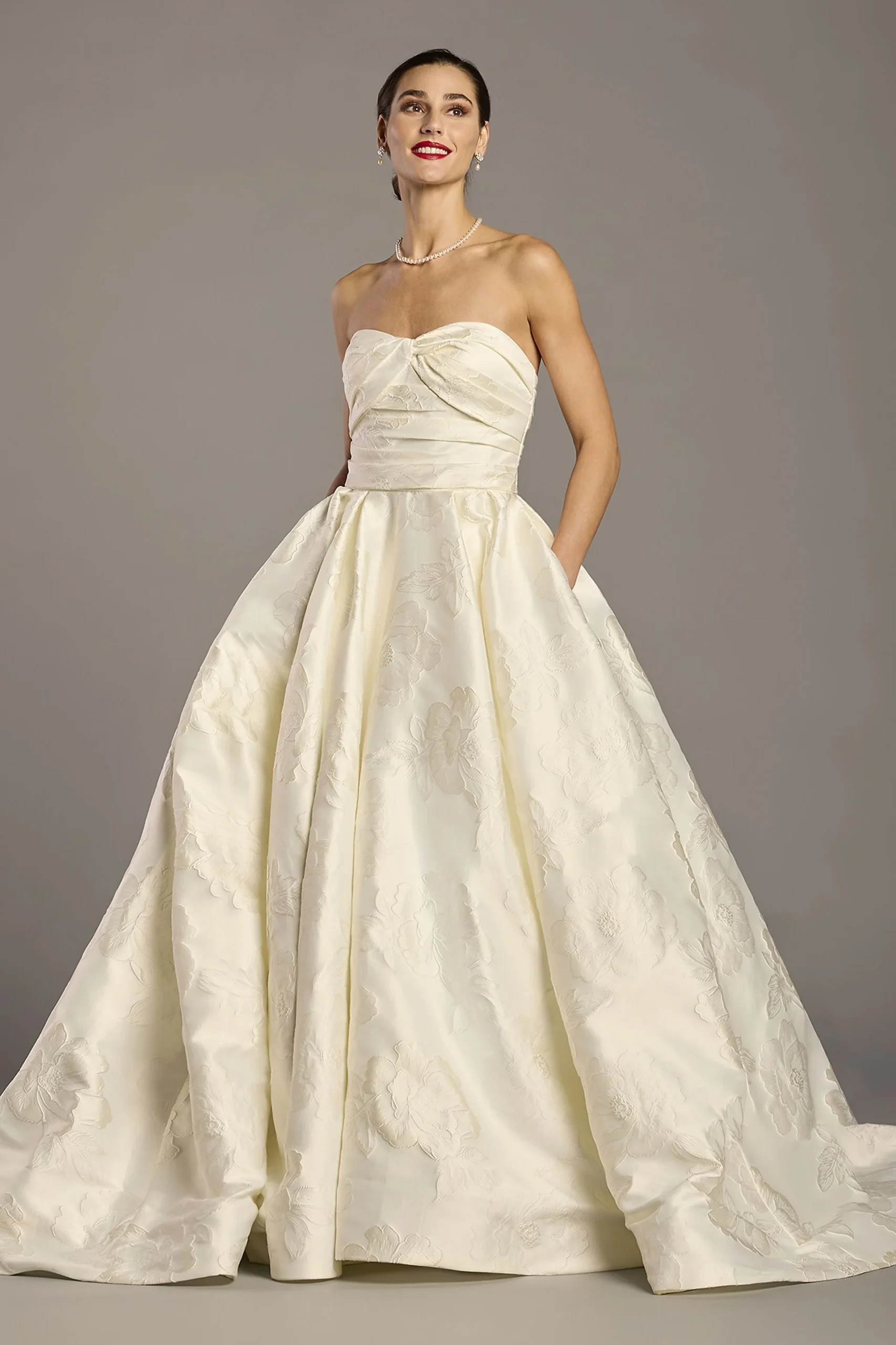 Strapless Twist Knot Bodice Jacquard Ball Gown