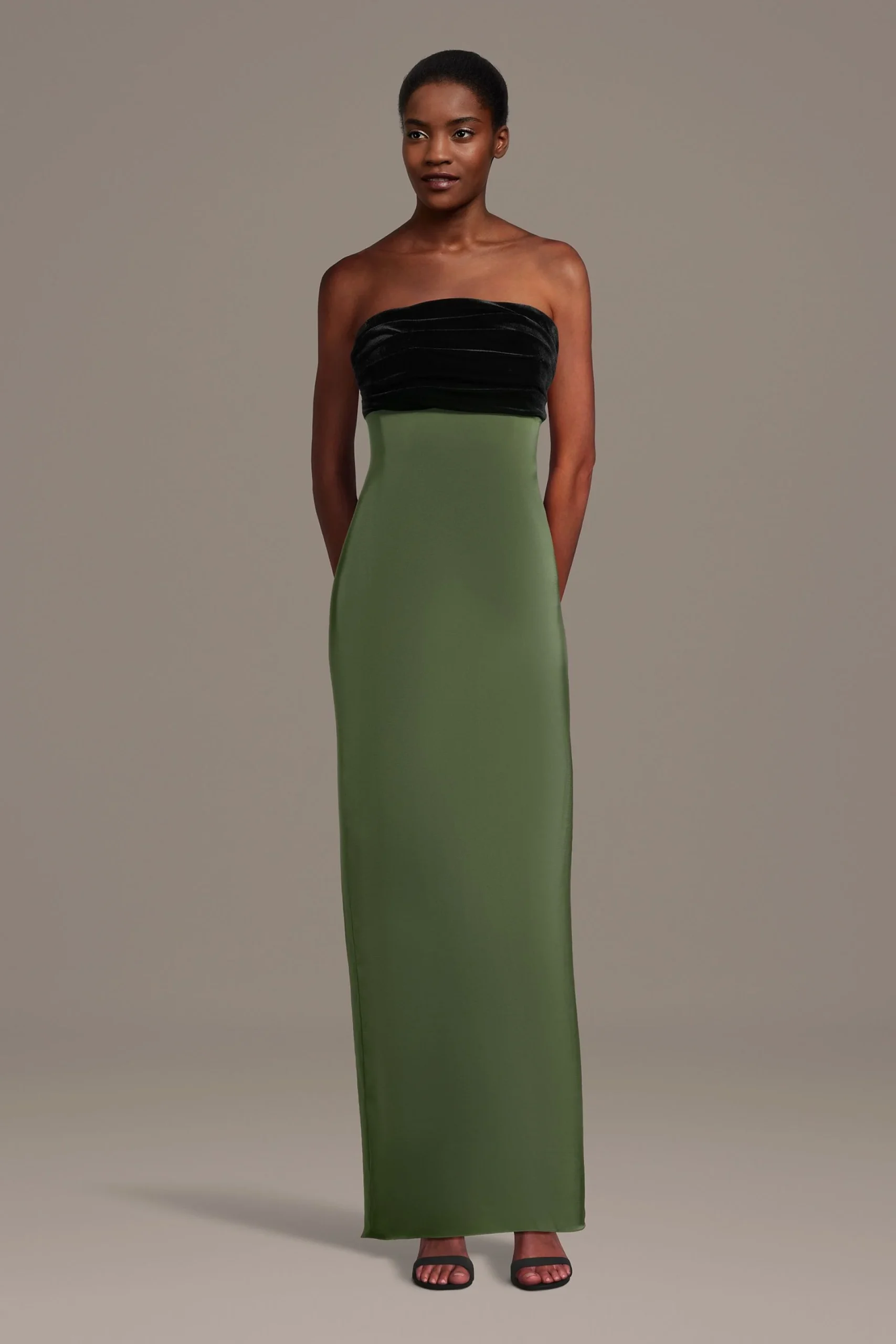 Strapless Velvet and Charmeuse Sheath Dress