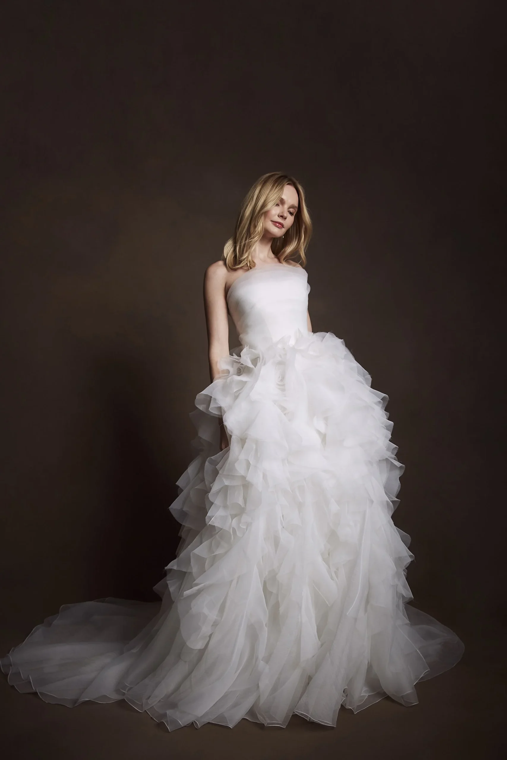Strapless Wedding Gown With Spiral Ruffle Skirt