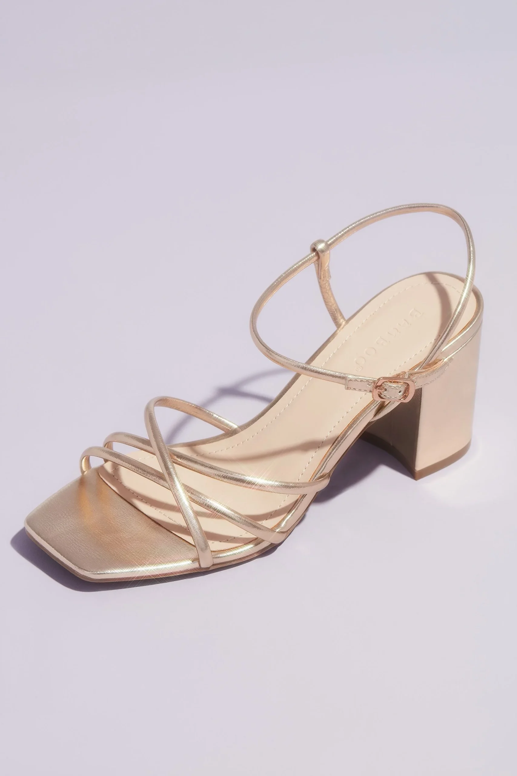 Strappy Metallic Block Heel Ankle Buckle Sandals