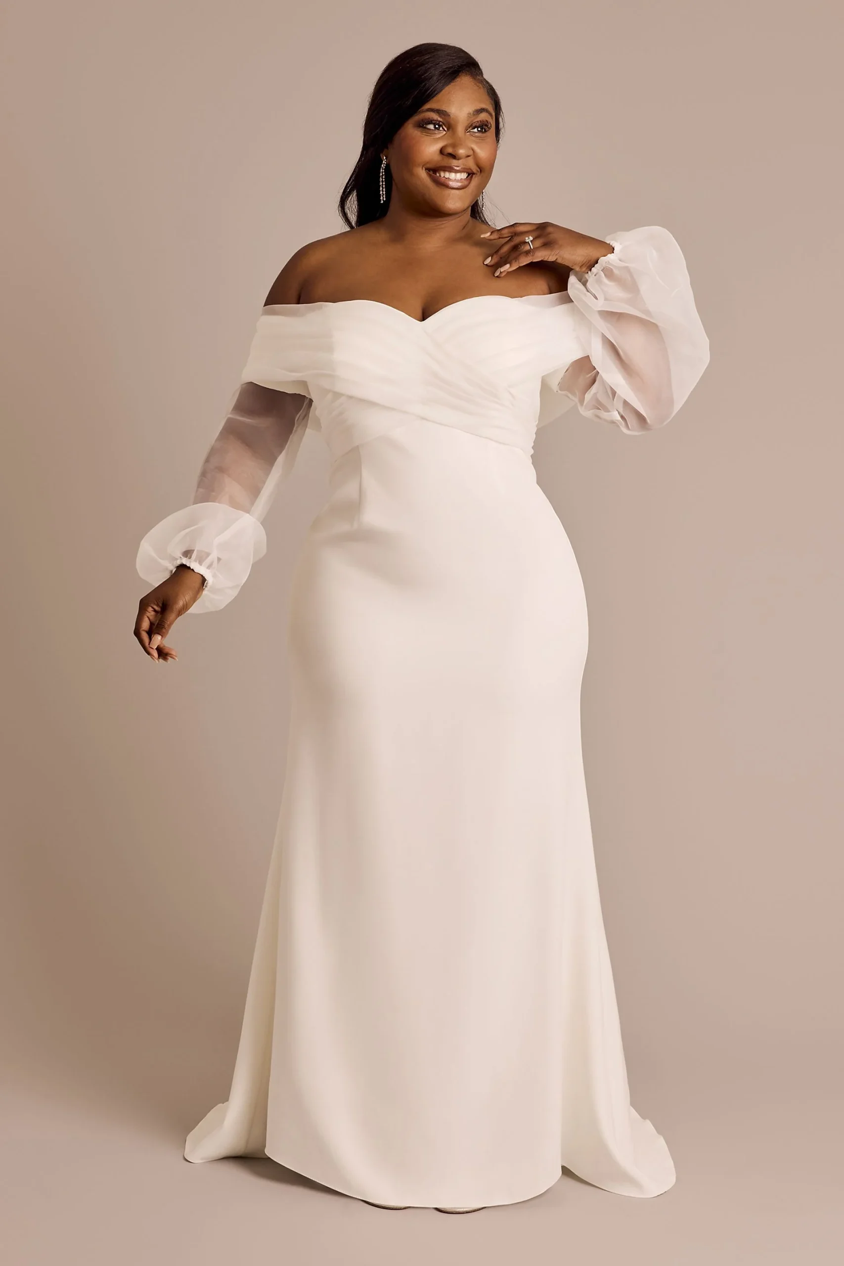 Stretch Crepe Billow Sleeve Sheath Wedding Dress