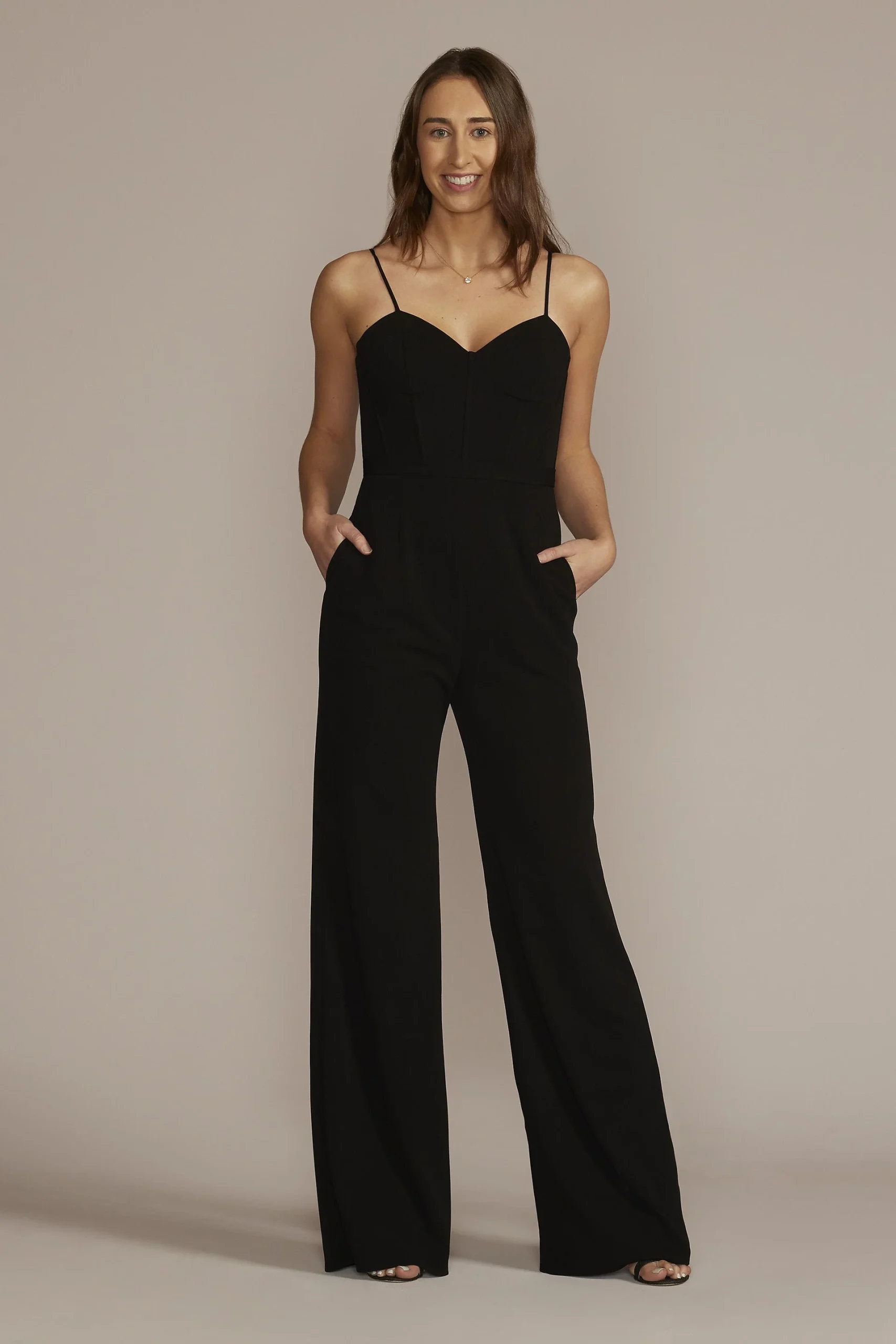 Stretch Crepe Corset Straight Leg Jumpsuit