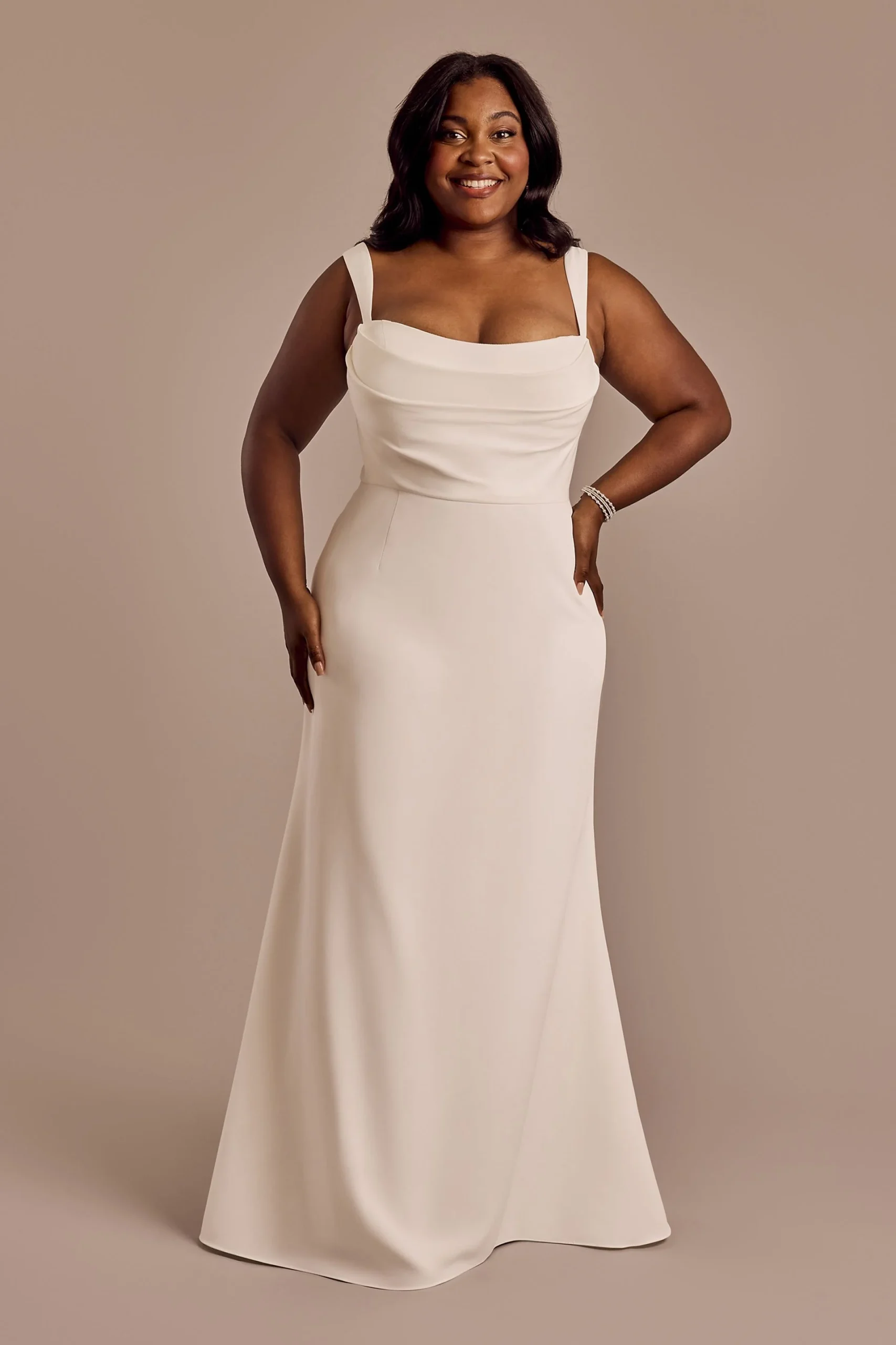 Stretch Crepe Cowl Neck Tank Sheath Wedding Dress