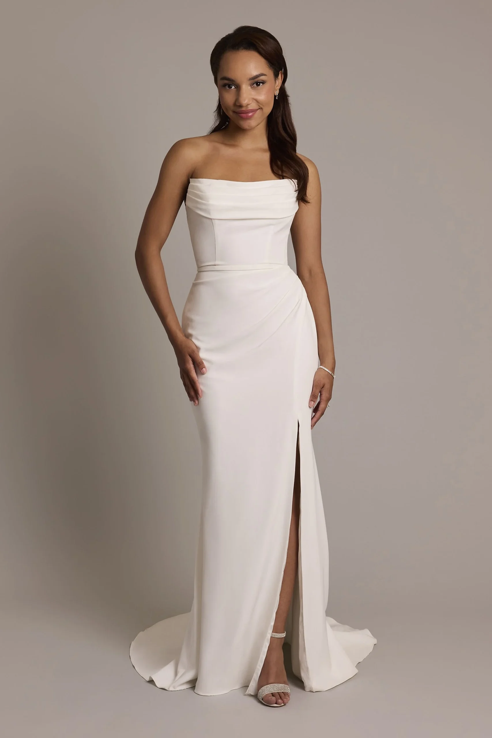 Stretch Crepe Sculpted Cowl Sheath Wedding Dress
