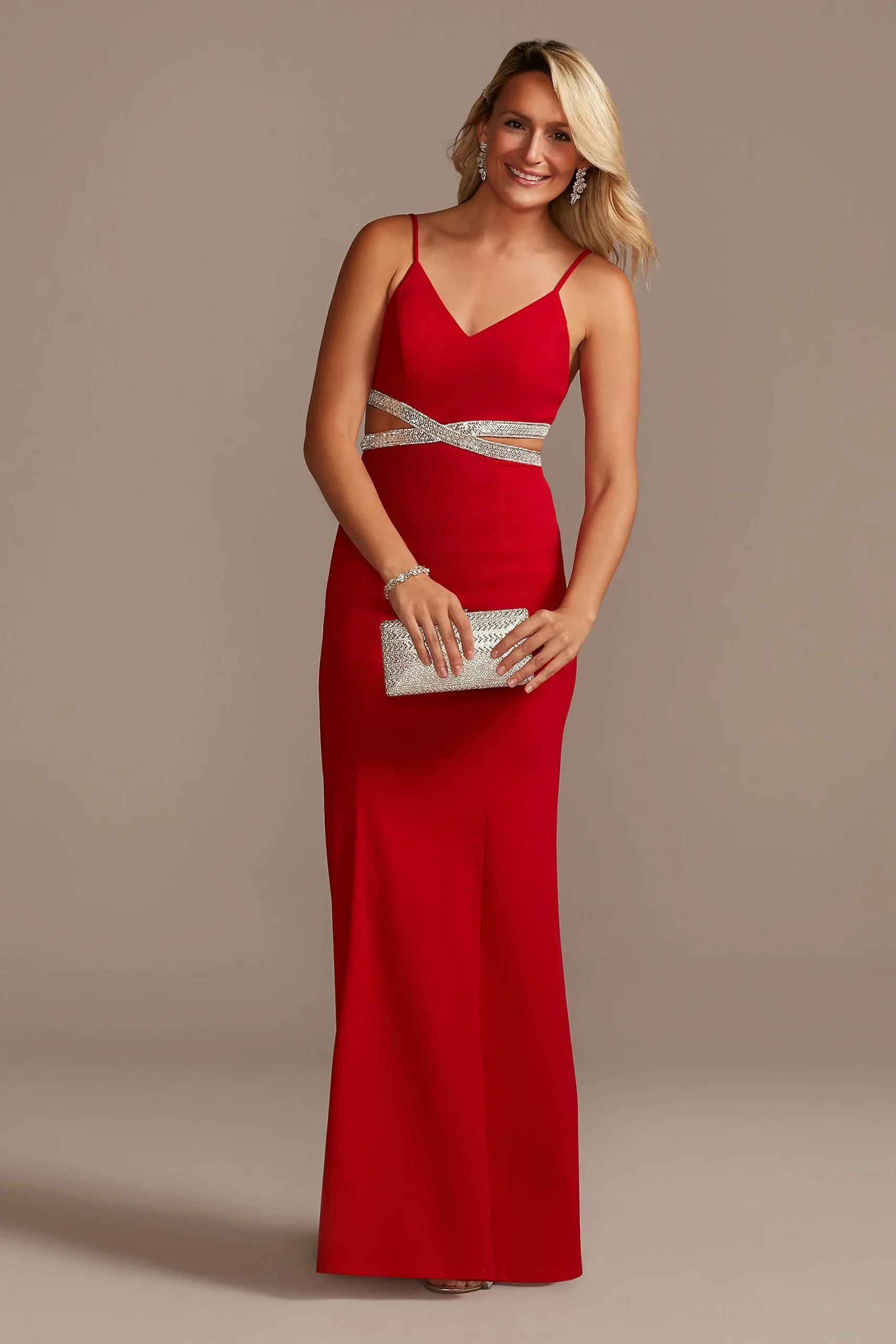 Stretch Crepe Sheath Dress with Beaded X Waist