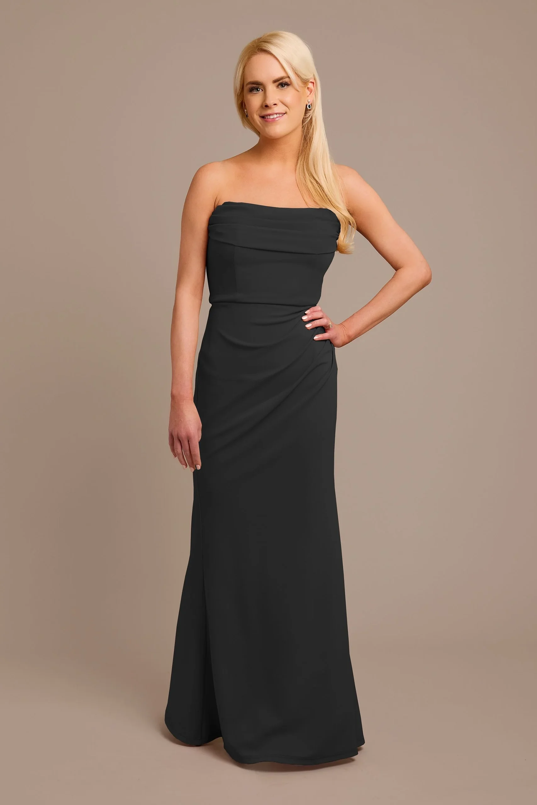 Stretch Crepe Strapless Cowl Neck Dress