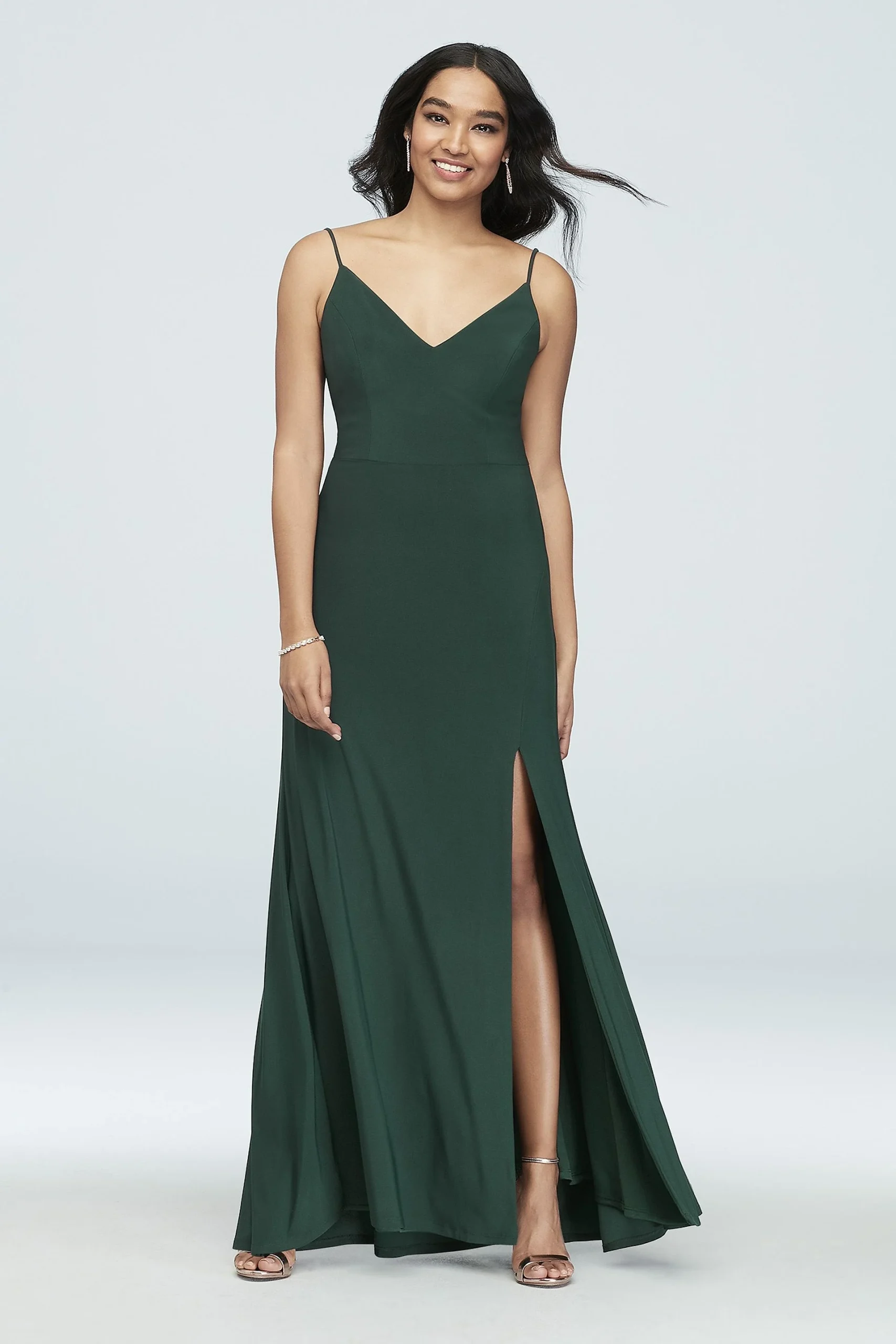 Stretch Jersey V-Neck Spaghetti Strap Gown