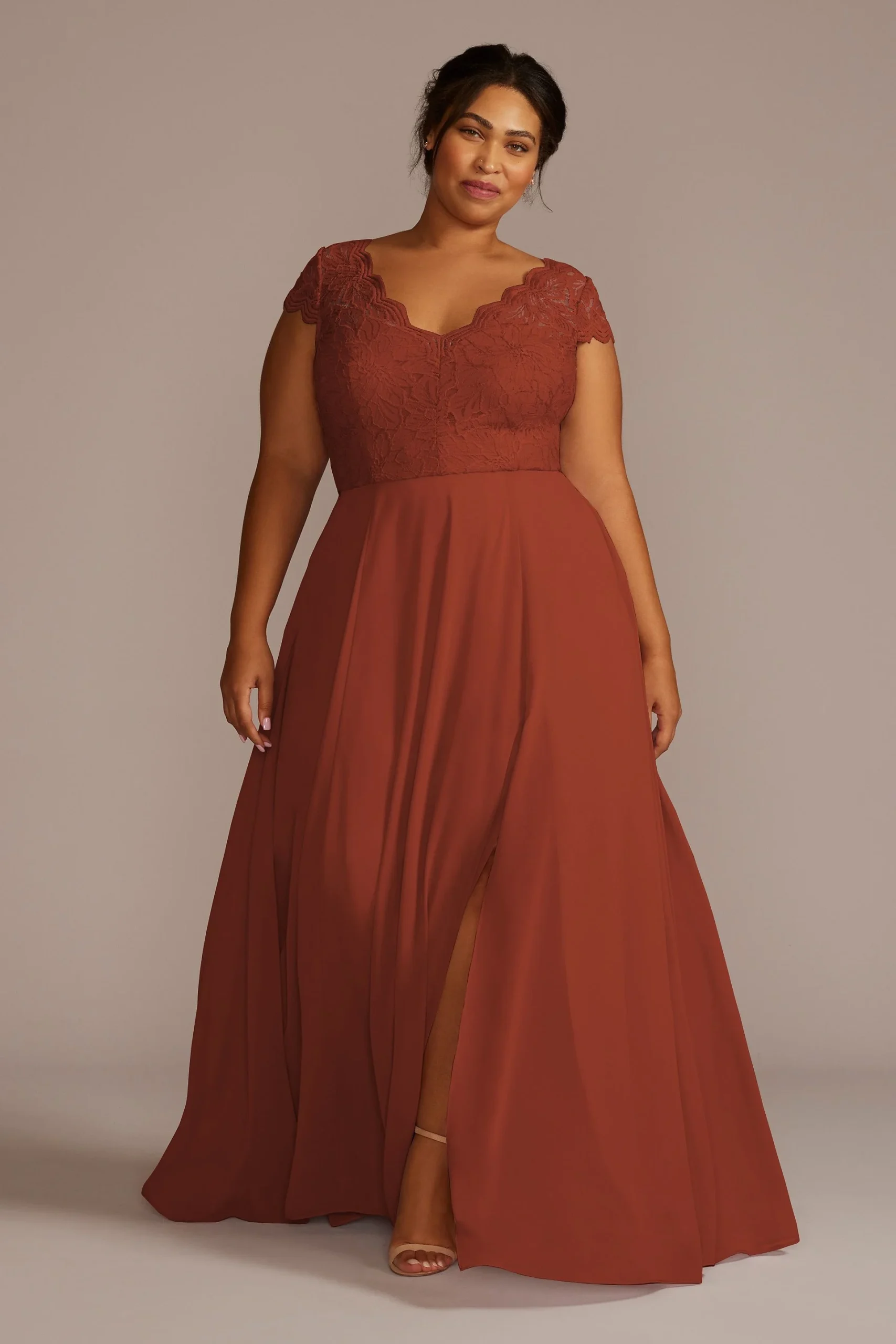Stretch Lace Chiffon Cap Sleeve Dress