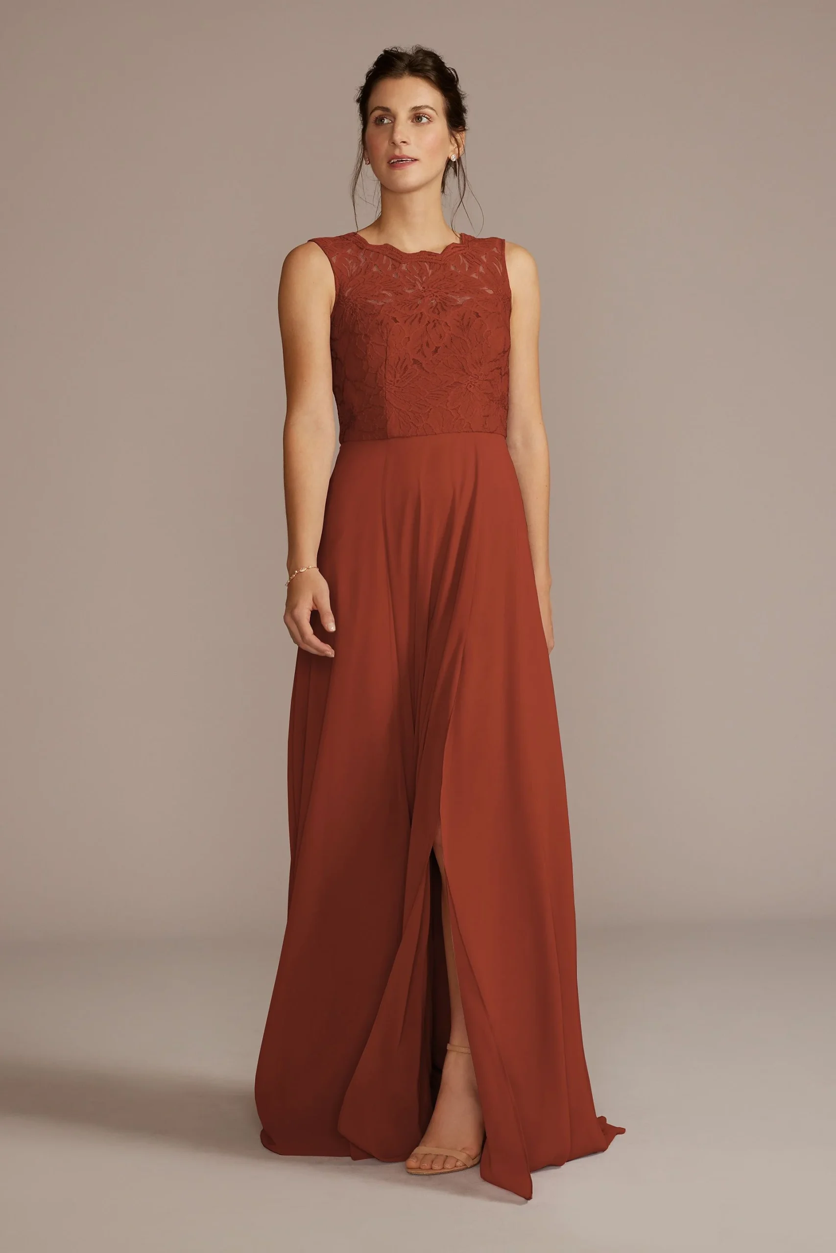 Stretch Lace Chiffon Sleeveless Bridesmaid Dress