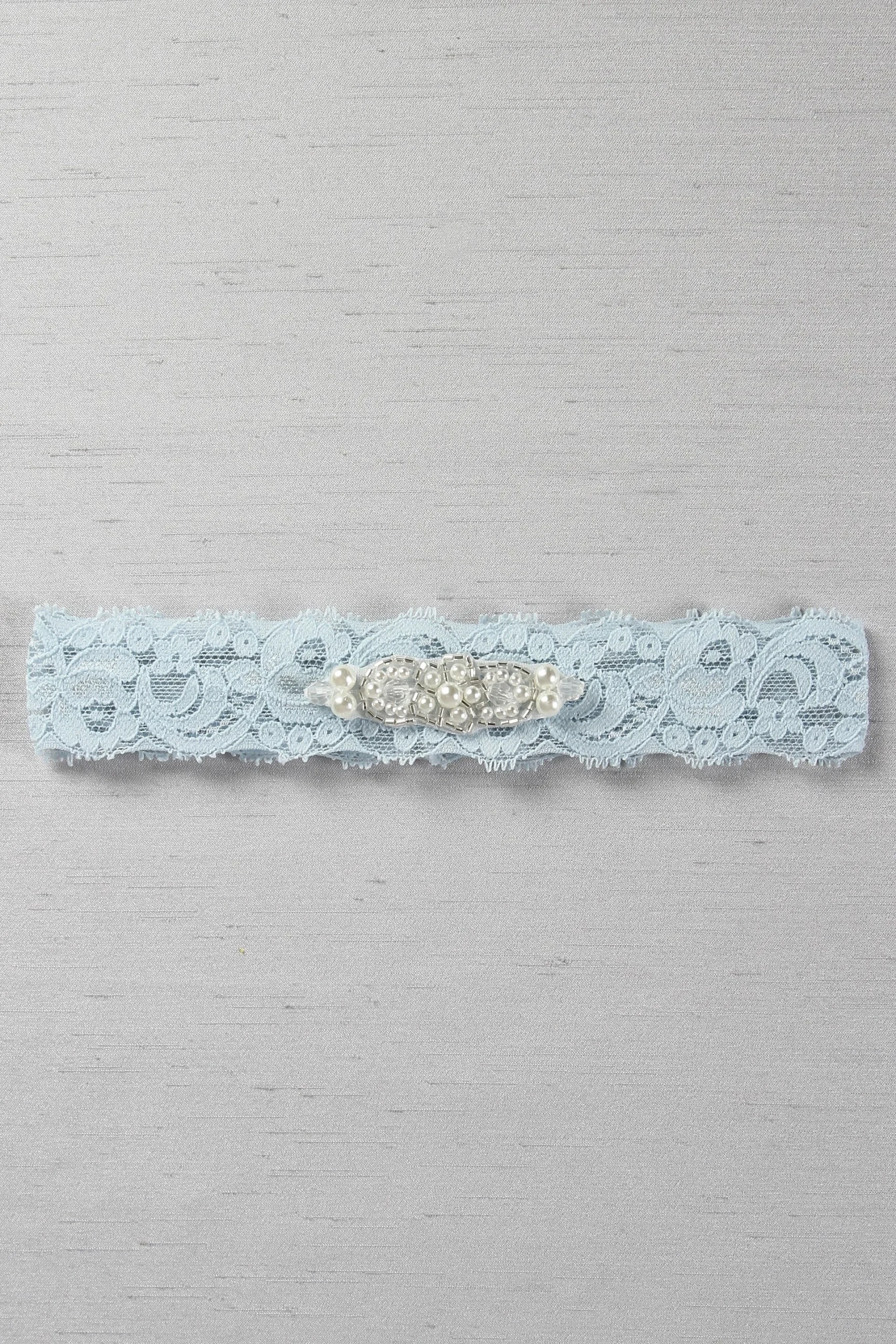 Stretch Lace Garter with Beaded Pearl Applique
