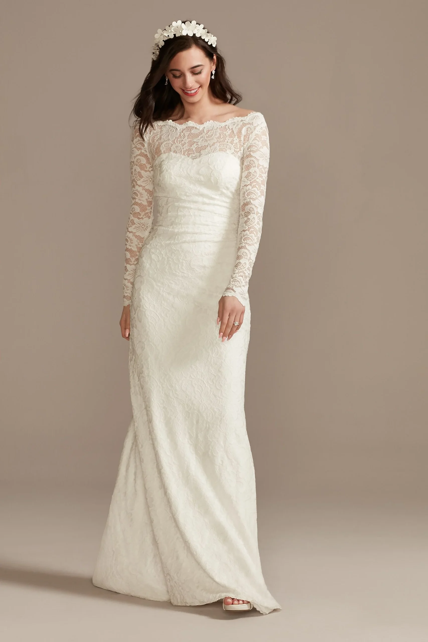 Stretch Lace Long Sleeve Sheath Wedding Dress