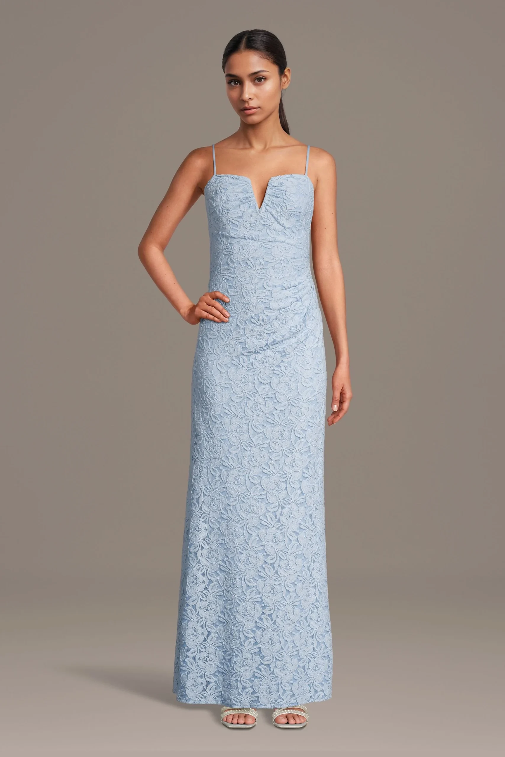 Stretch Lace Plunge Neckline Sheath Dress
