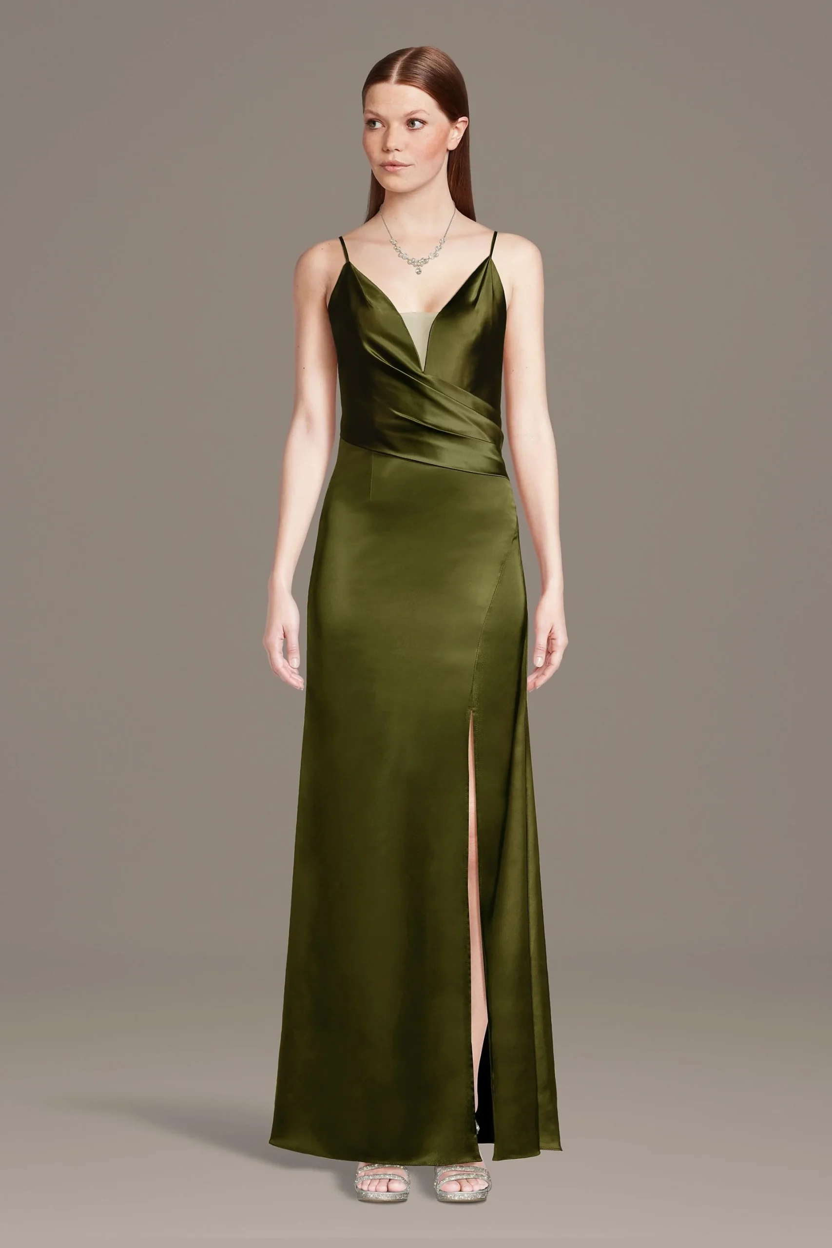 Stretch Satin Pleated Waistline Sheath Dress
