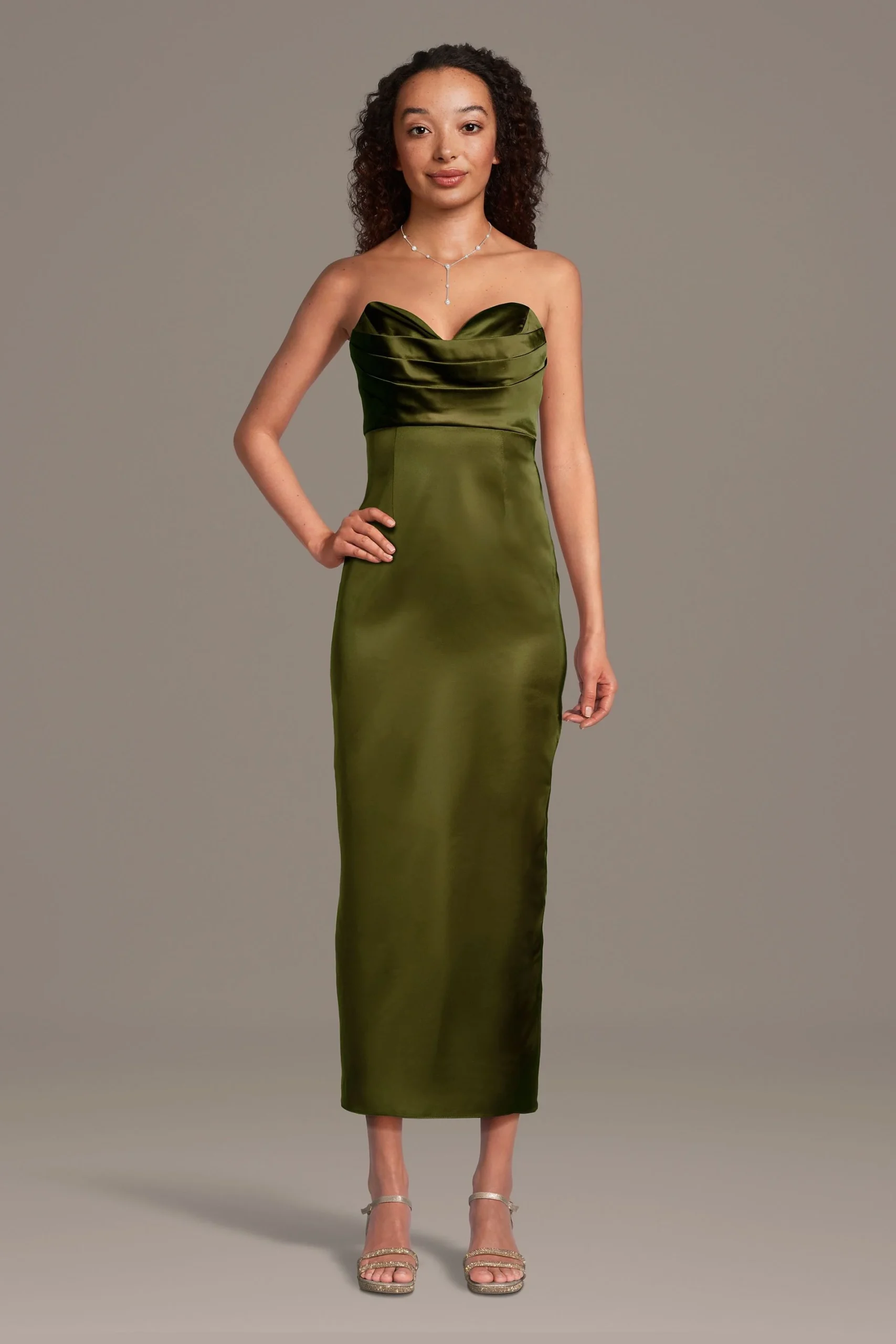 Stretch Satin Sculpted Neckline Sheath Dress