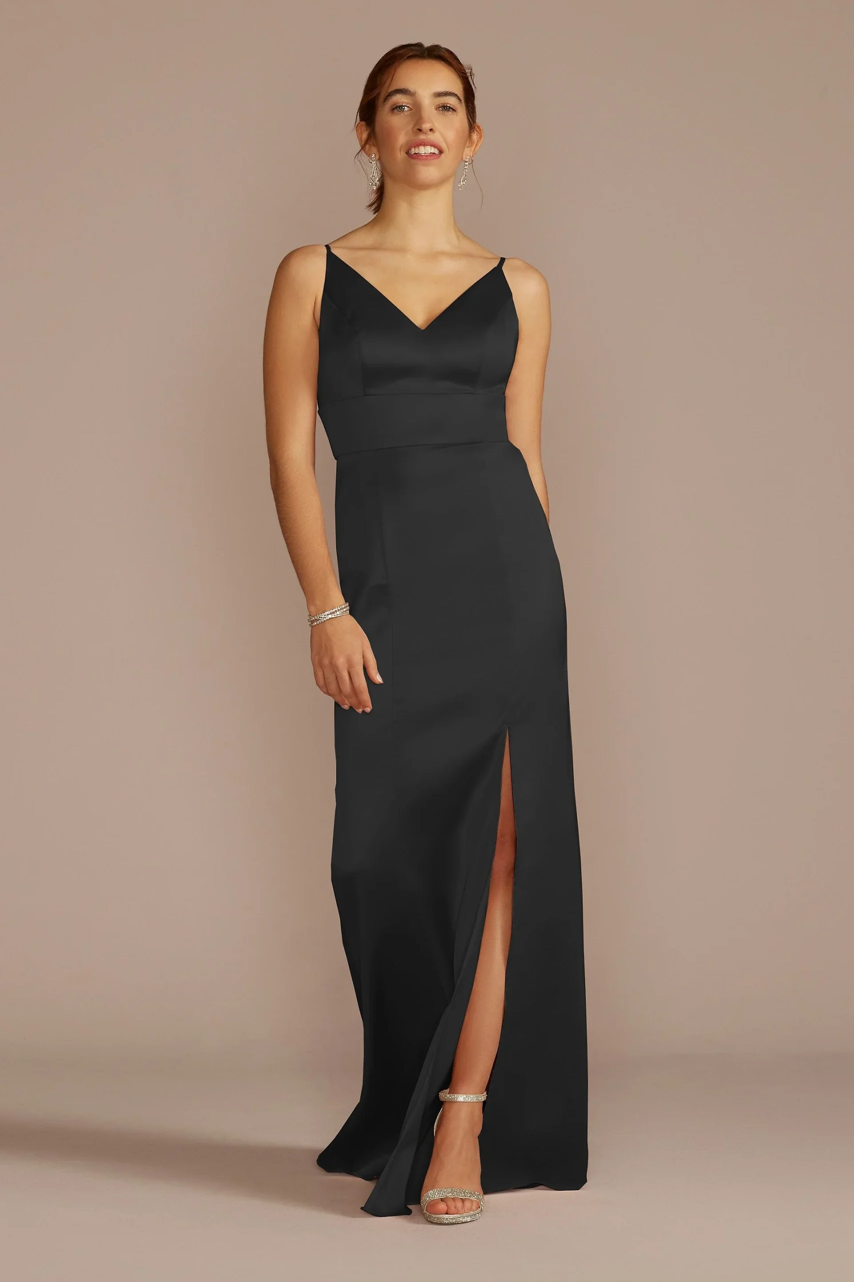 Stretch Satin Spaghetti Strap Dress