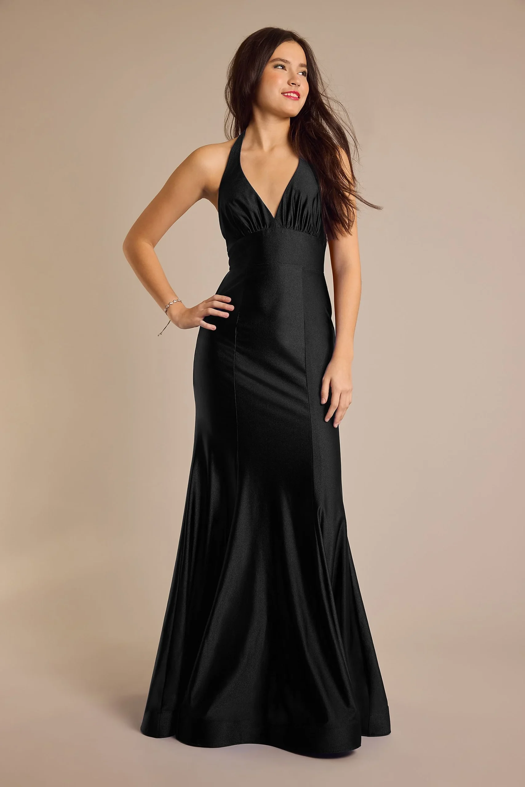 Stretch Satin Tie-Back Halter Mermaid Dress
