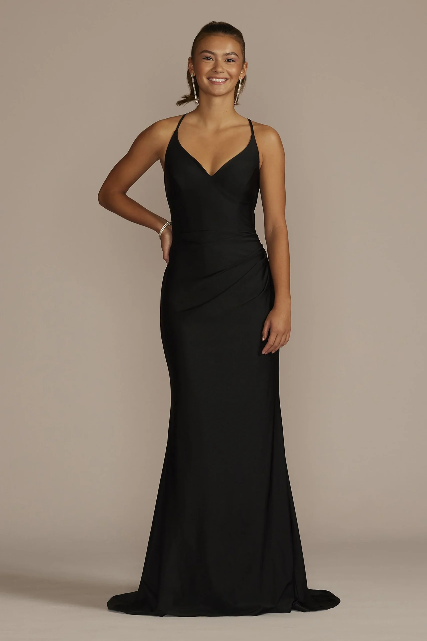 Stretch Satin V-Neck Mermaid Dress with Trai