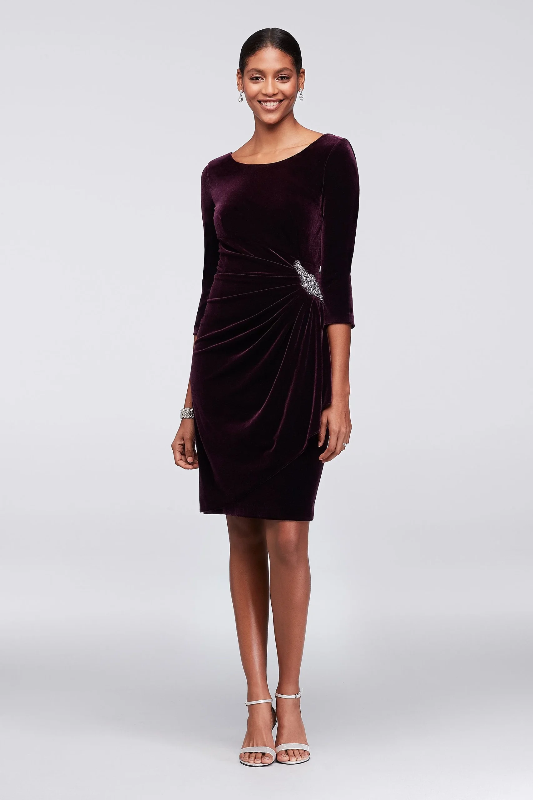 Stretch Velvet Cocktail Dress with Beaded Accent