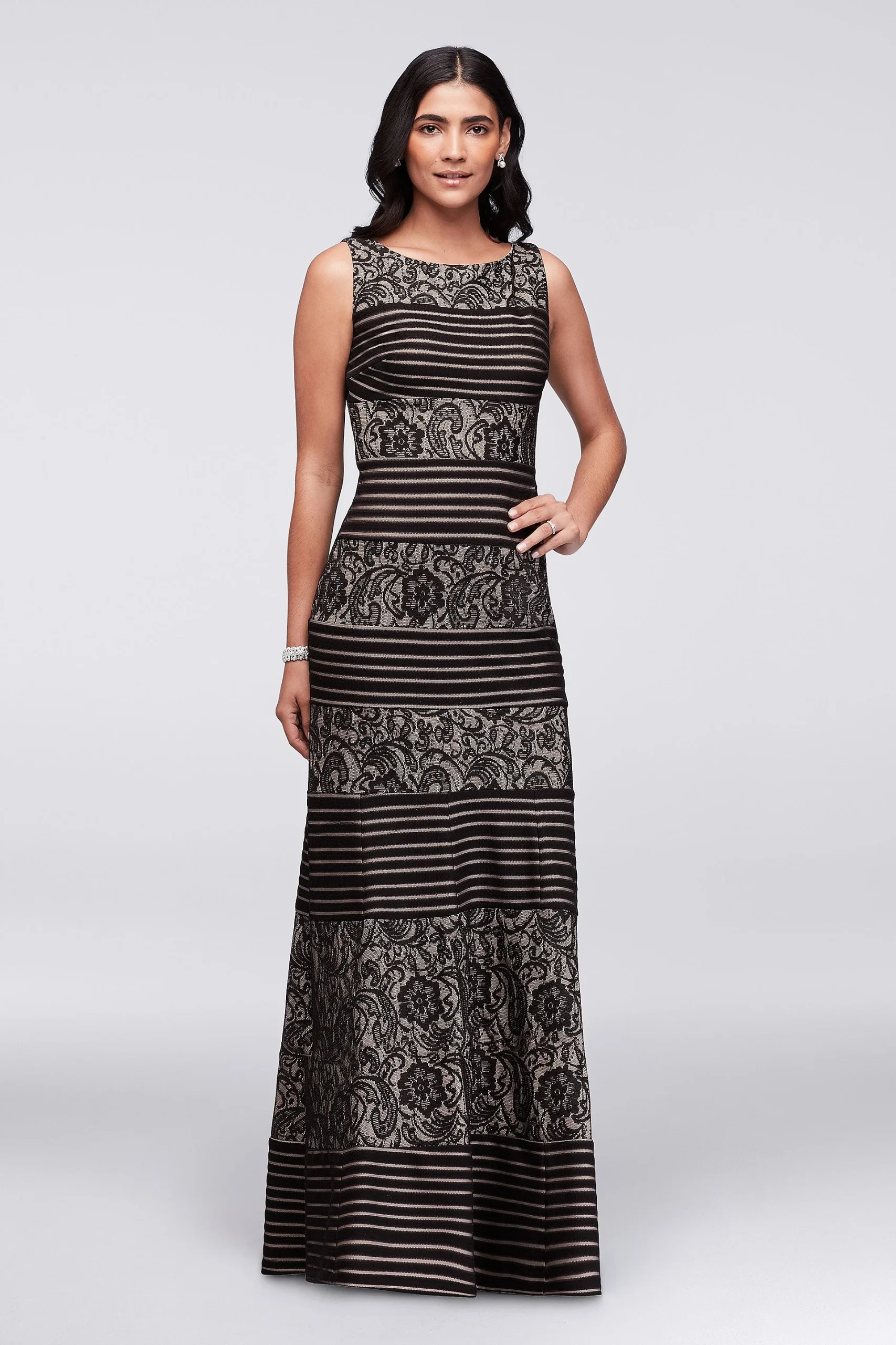 Striped Lace Sleeveless Trumpet Gown