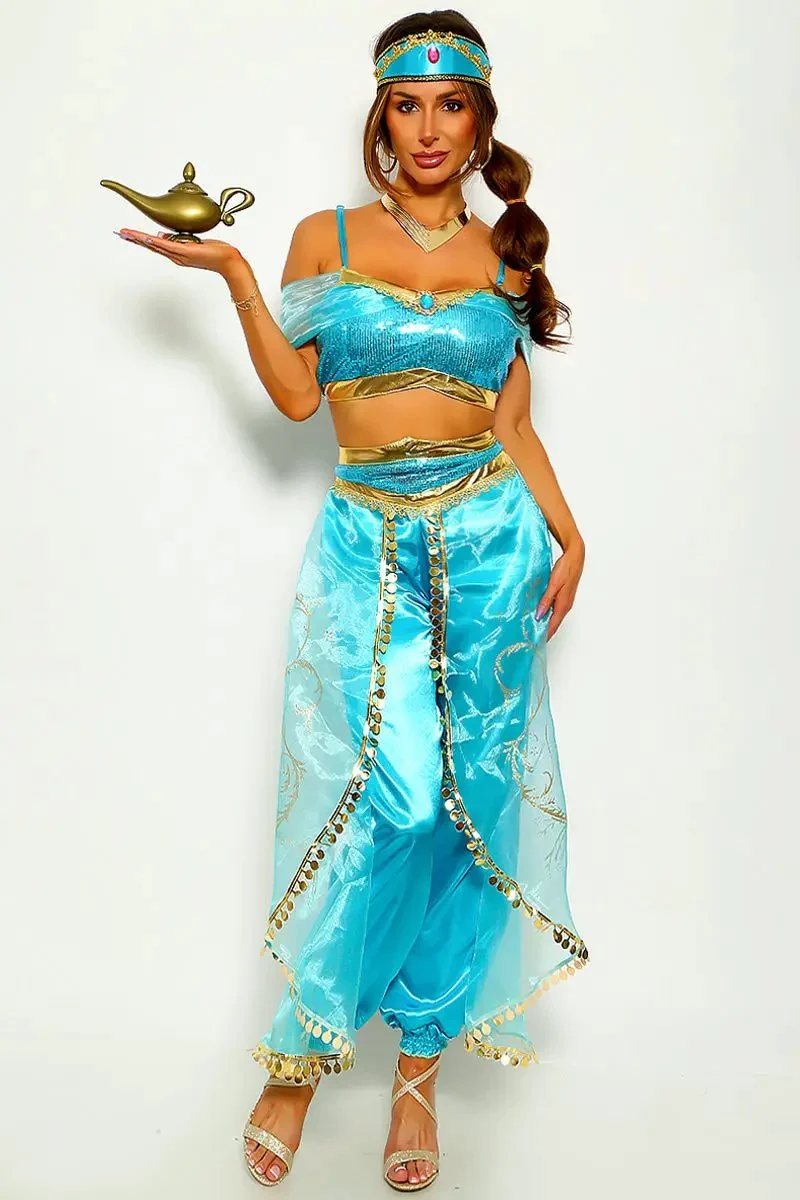 Super Lux Blue Sequin Gold Satin Mesh 3 Pc Princess Jas Costume