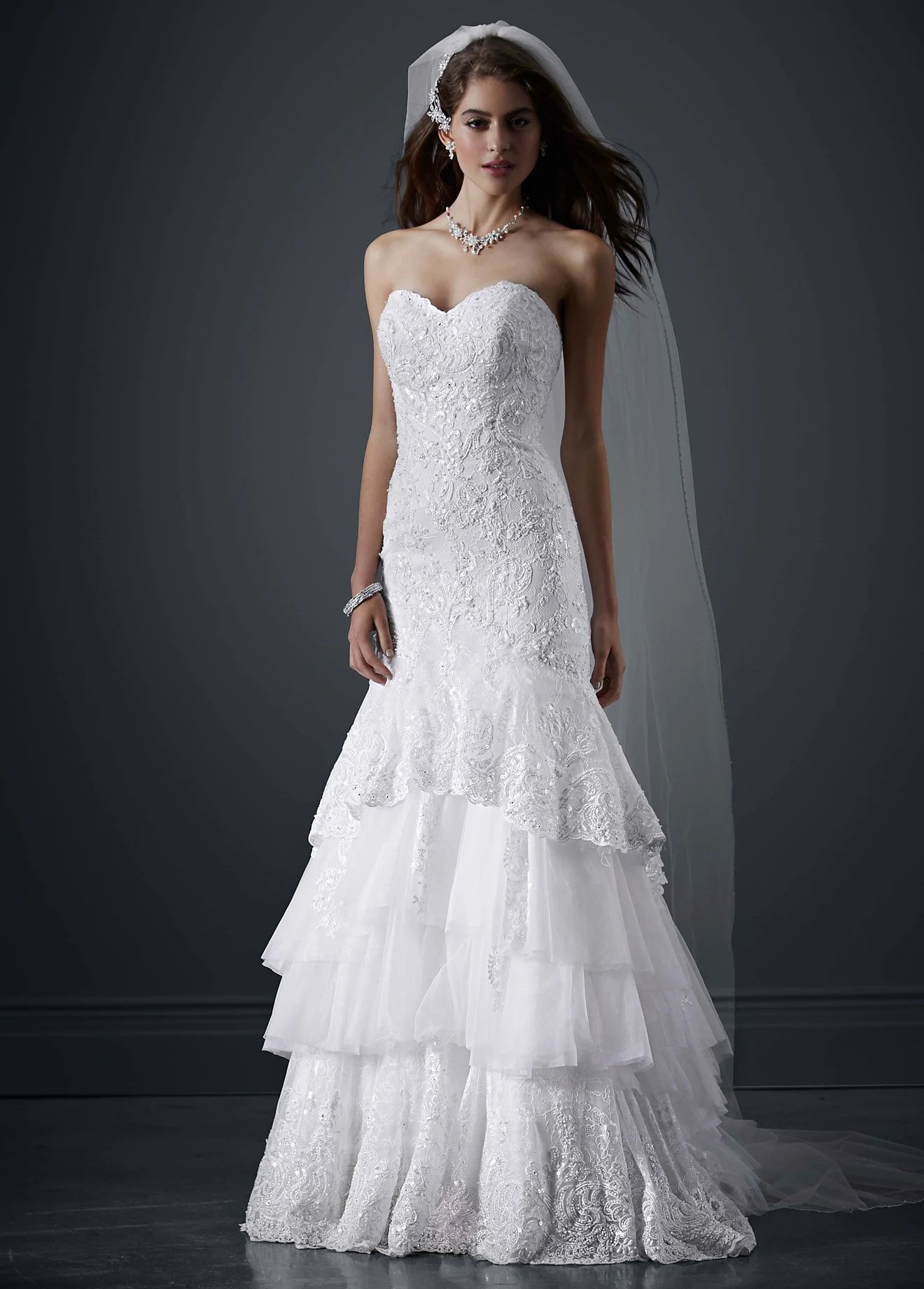 Sweetheart Lace Mermaid Gown with Tiered Skirt