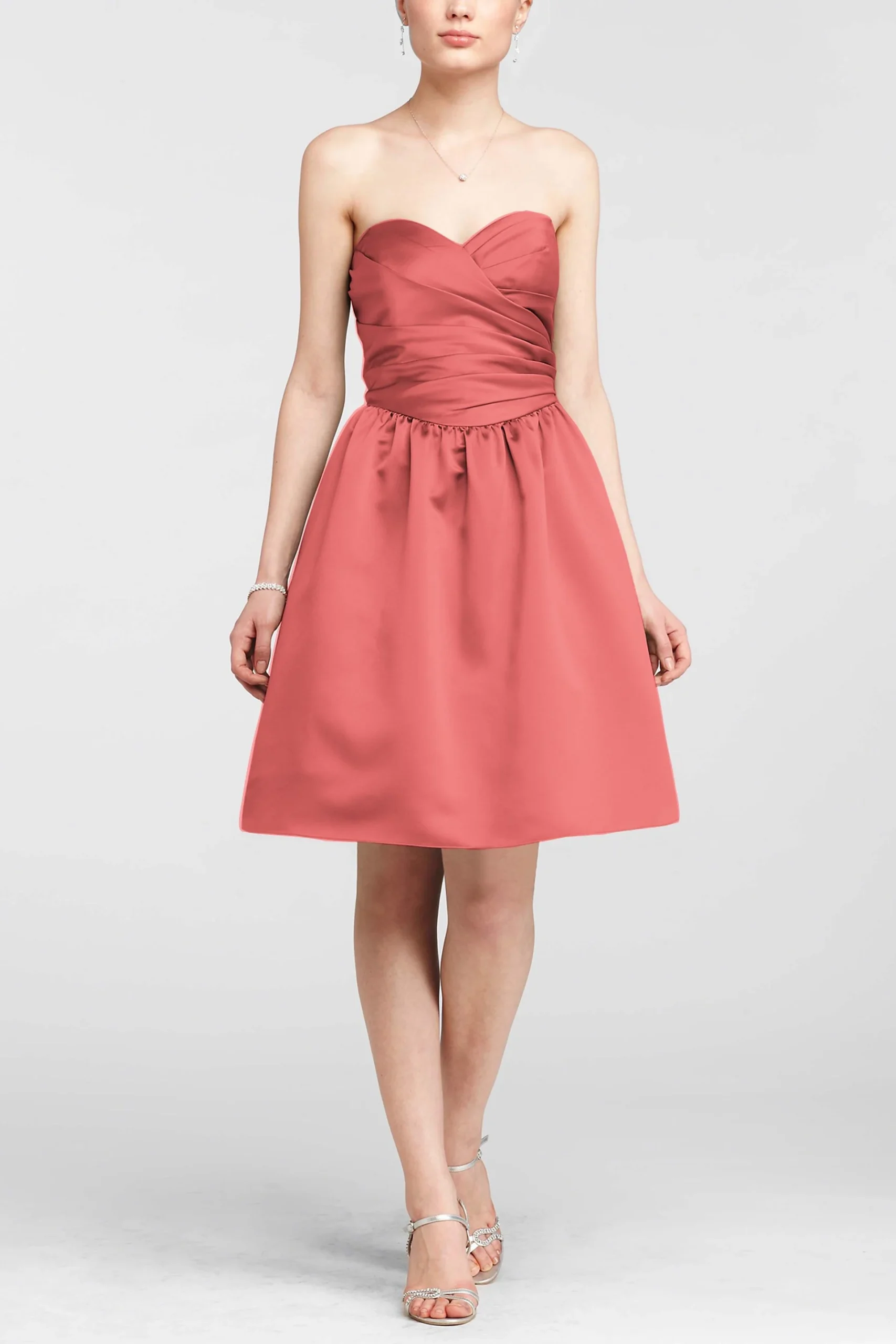 Sweetheart Satin Ruched Dress with Full Skirt