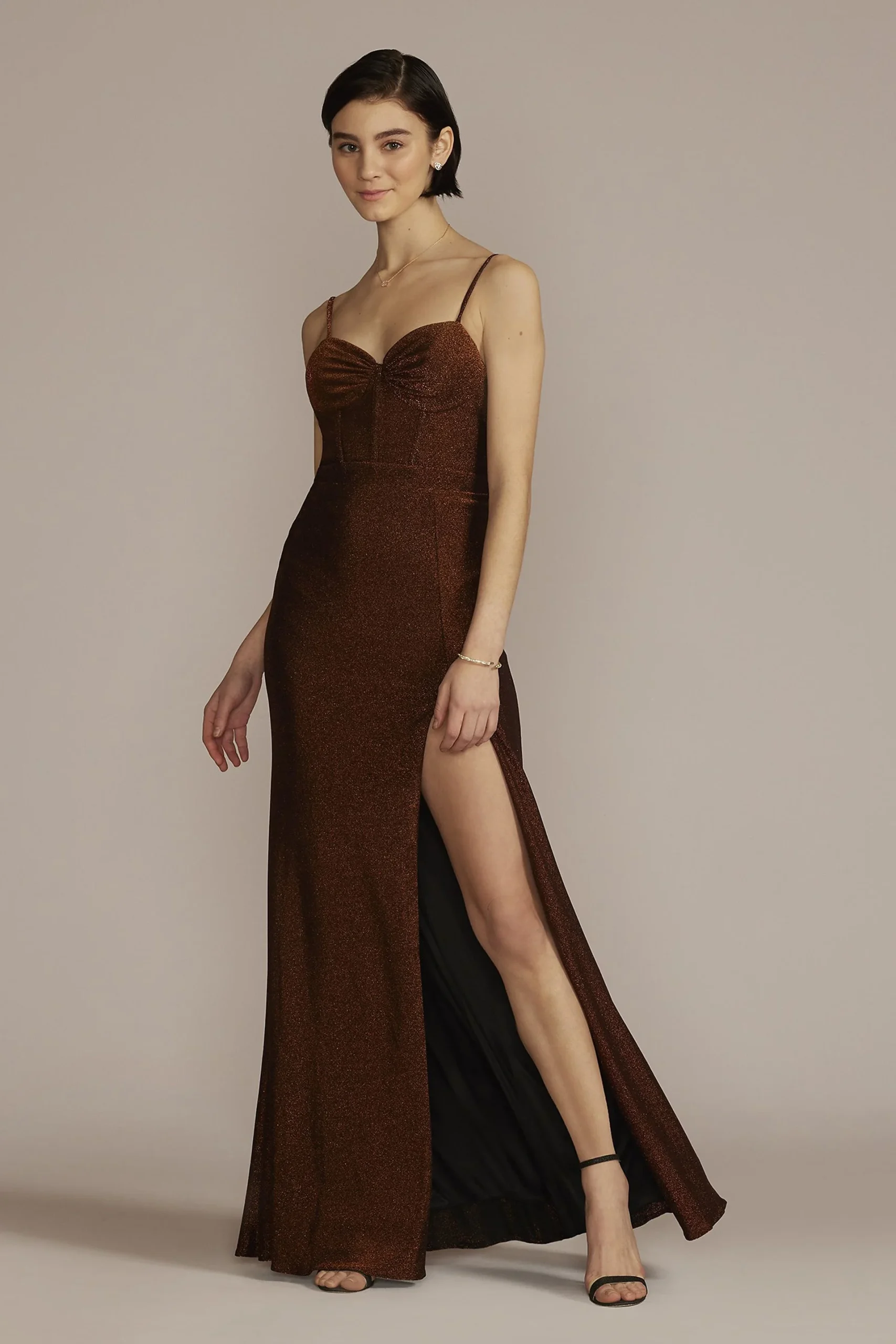 Sweetheart Stretch Metallic Sheath with Corset