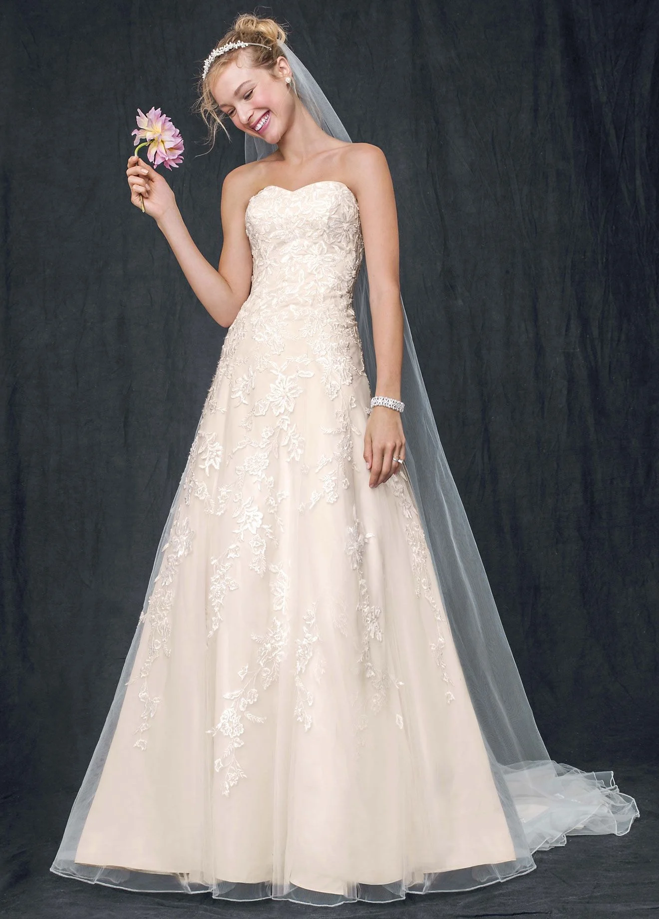 Sweetheart Tulle A Line Gown with Lace Appliques