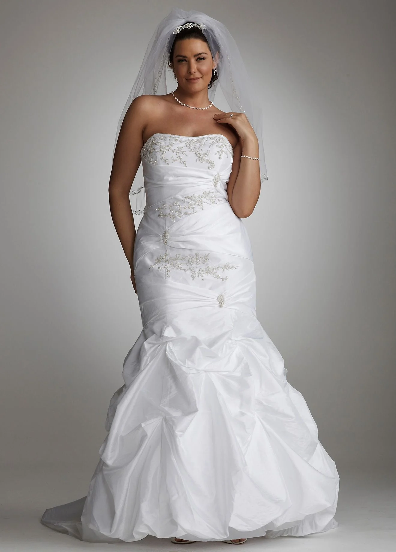Taffeta Gown with Beaded Appliques and Pick Ups