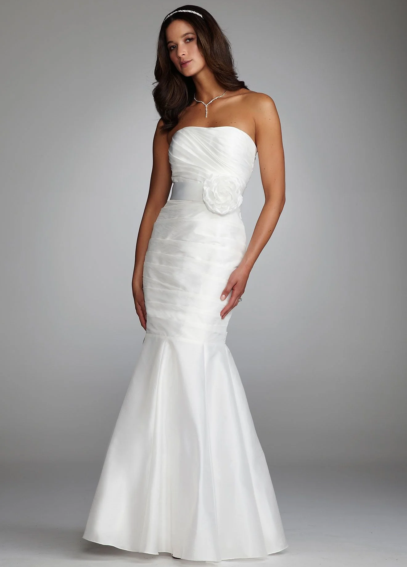 Taffeta Mermaid Gown with Floral Sash