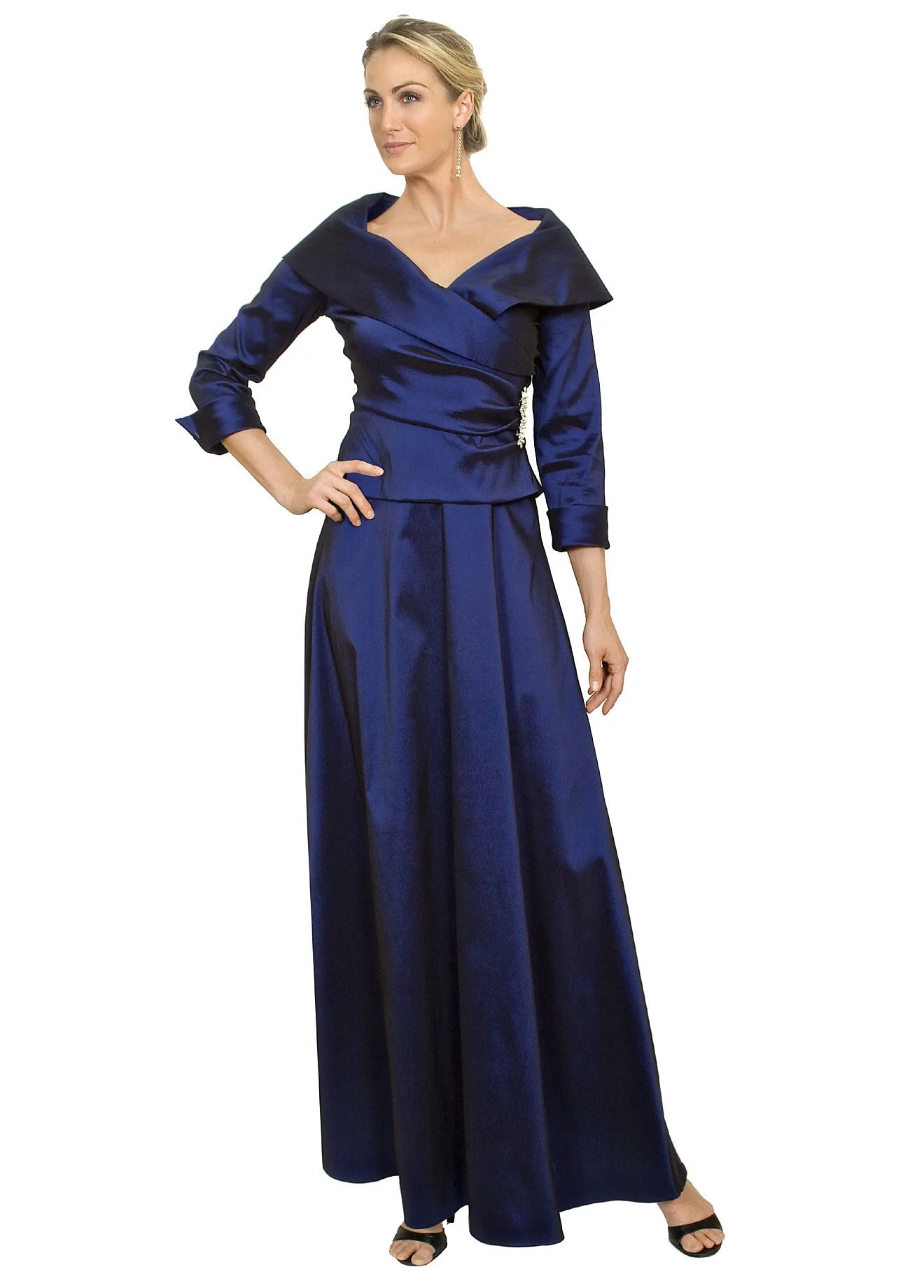 Taffeta Mock Two-Piece with 3/4 Sleeve