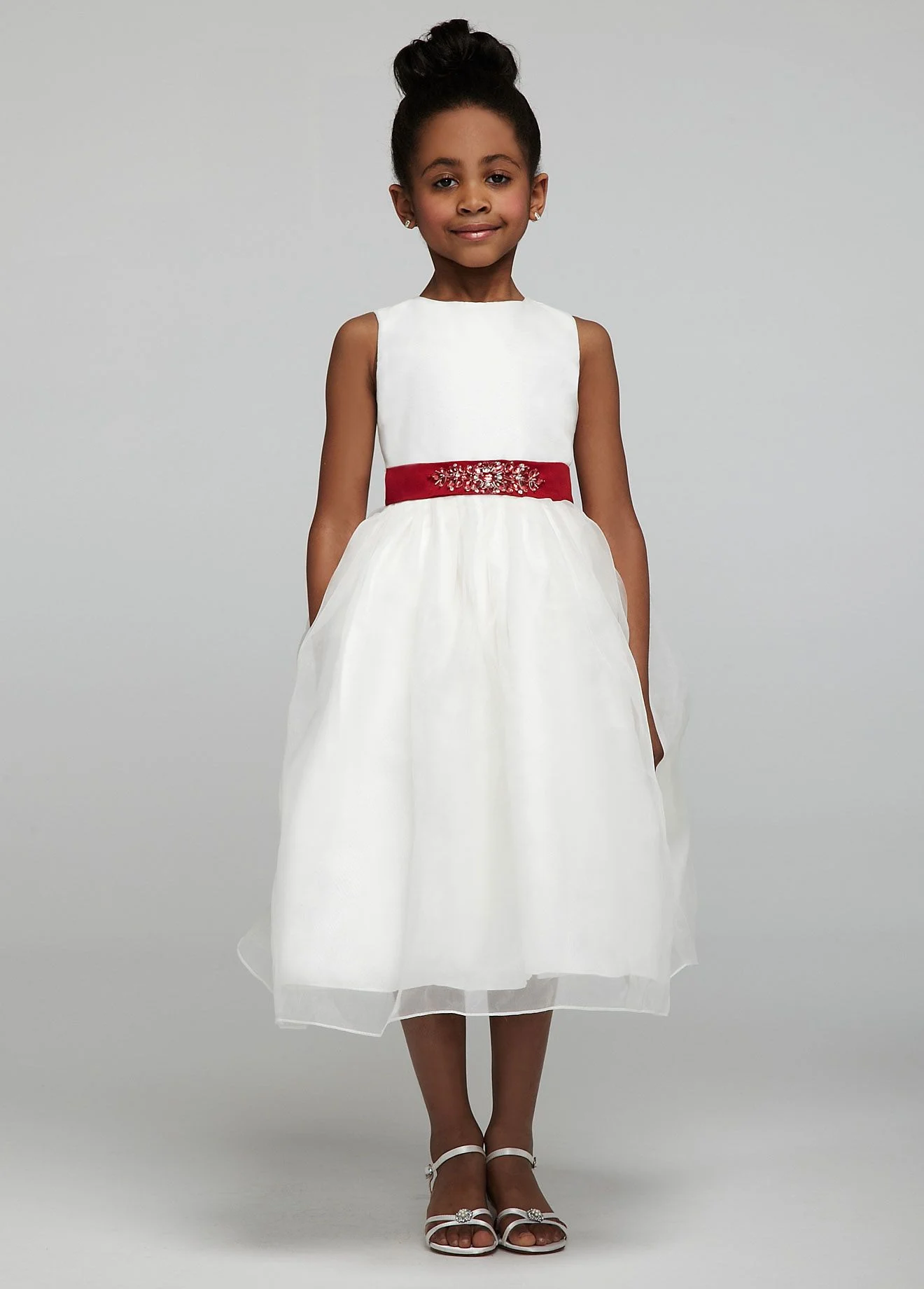 Tank Satin Bodice with Tea length Organza Skirt