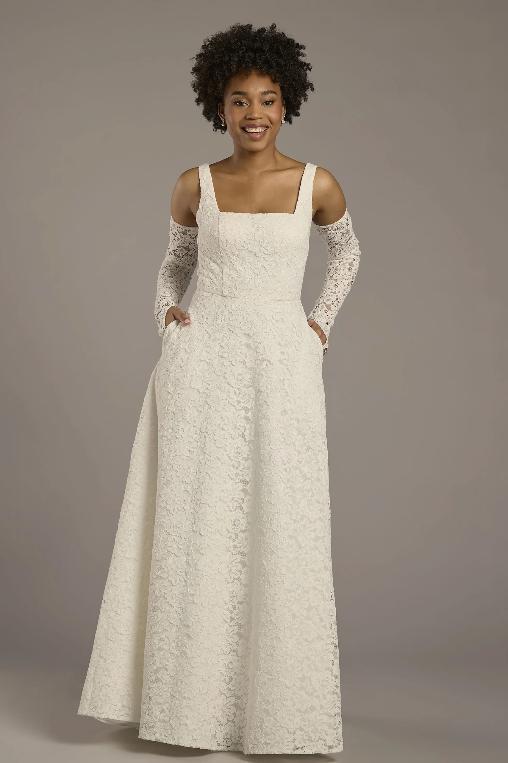 Tank Square Neck Lace A-Line Wedding Dress
