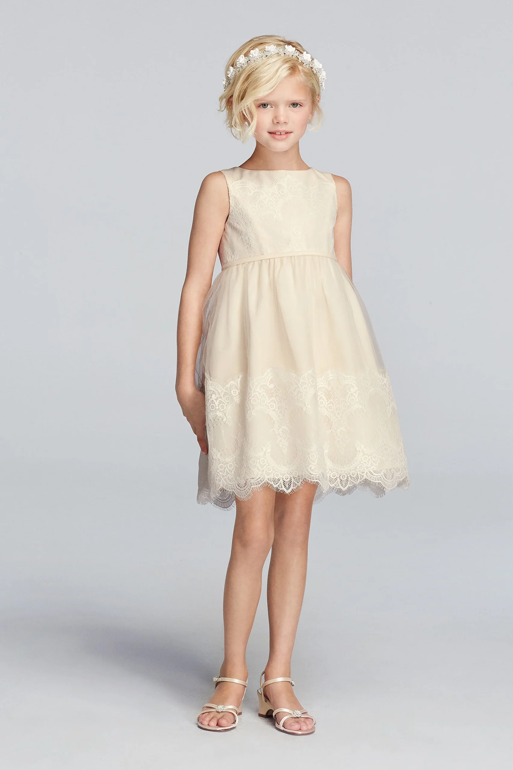 Tank Tulle Flower Girl Dress With Lace Applique