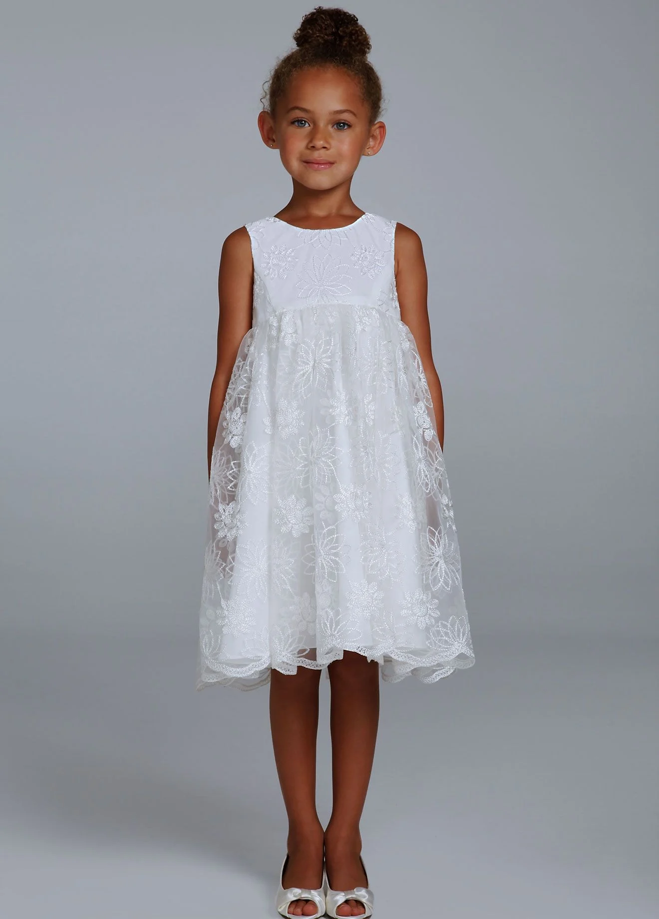 Tea Length Flower Girl Ballgown with Lace