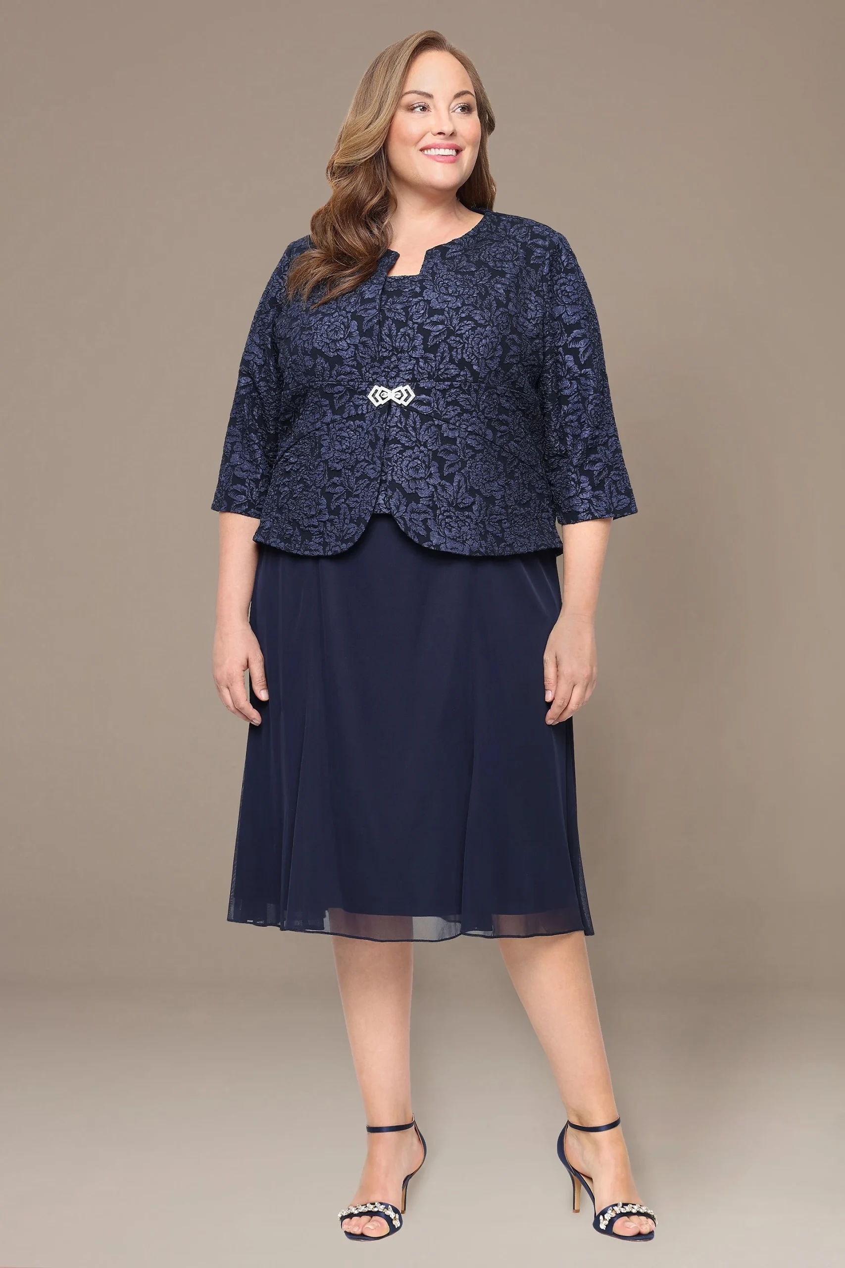Tea-Length Two-Piece Jacquard Jacket Dress