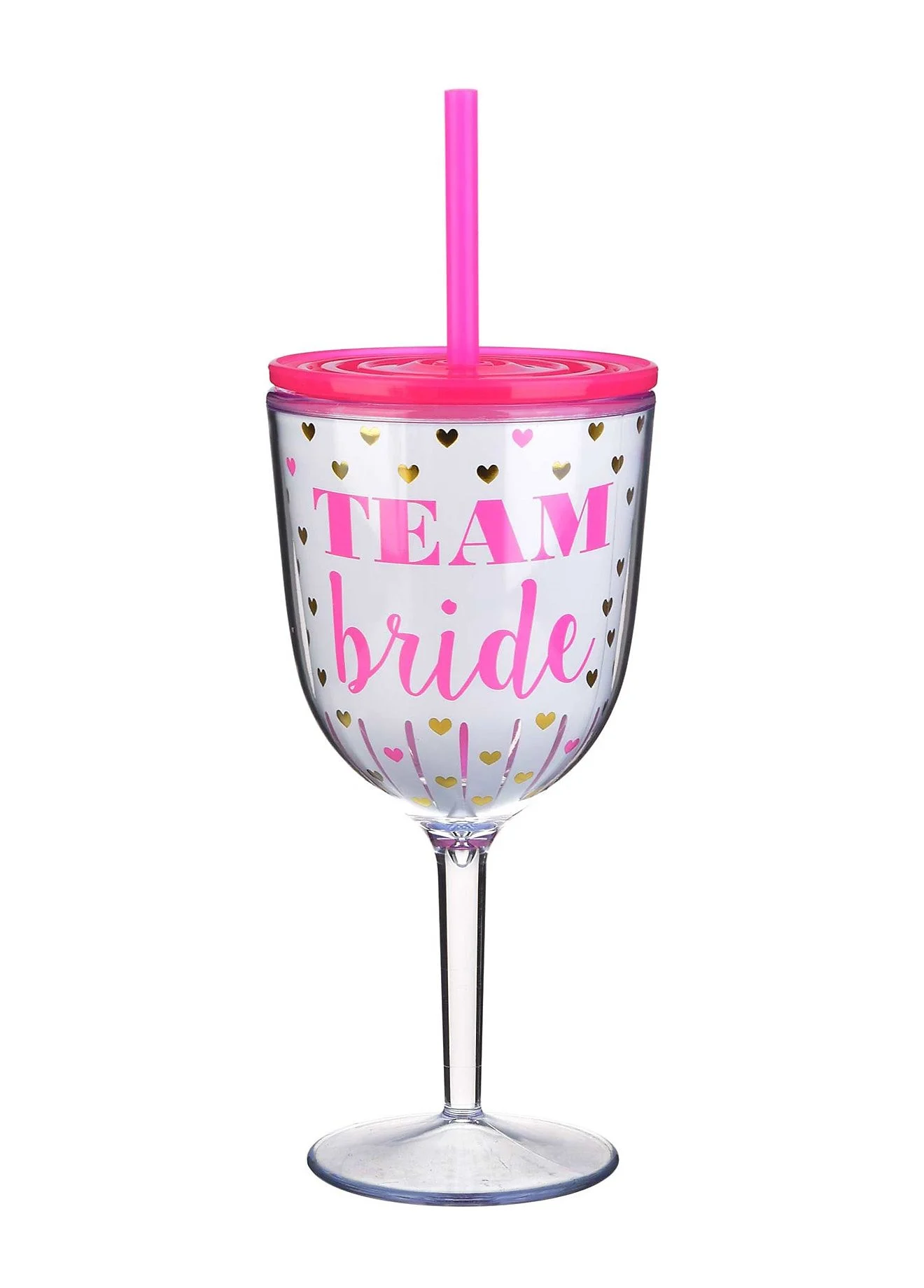 Team Bride Hearts Wine Glass