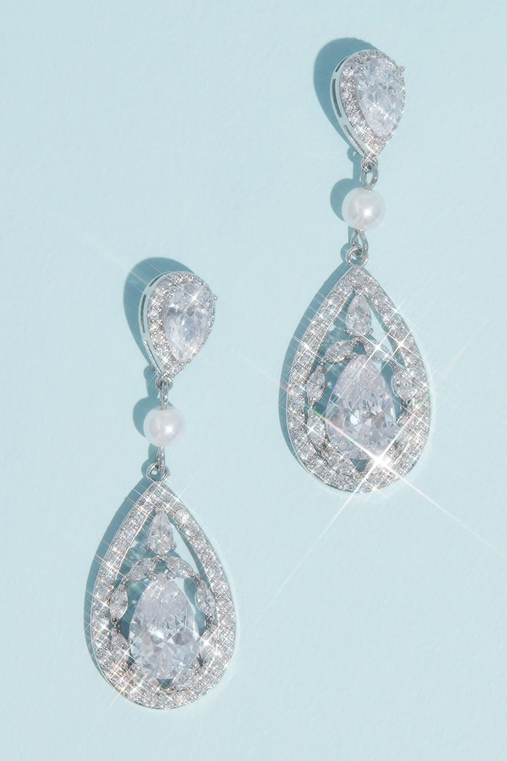 Teardrop Crystal Haloed Drop Earrings with Pearl