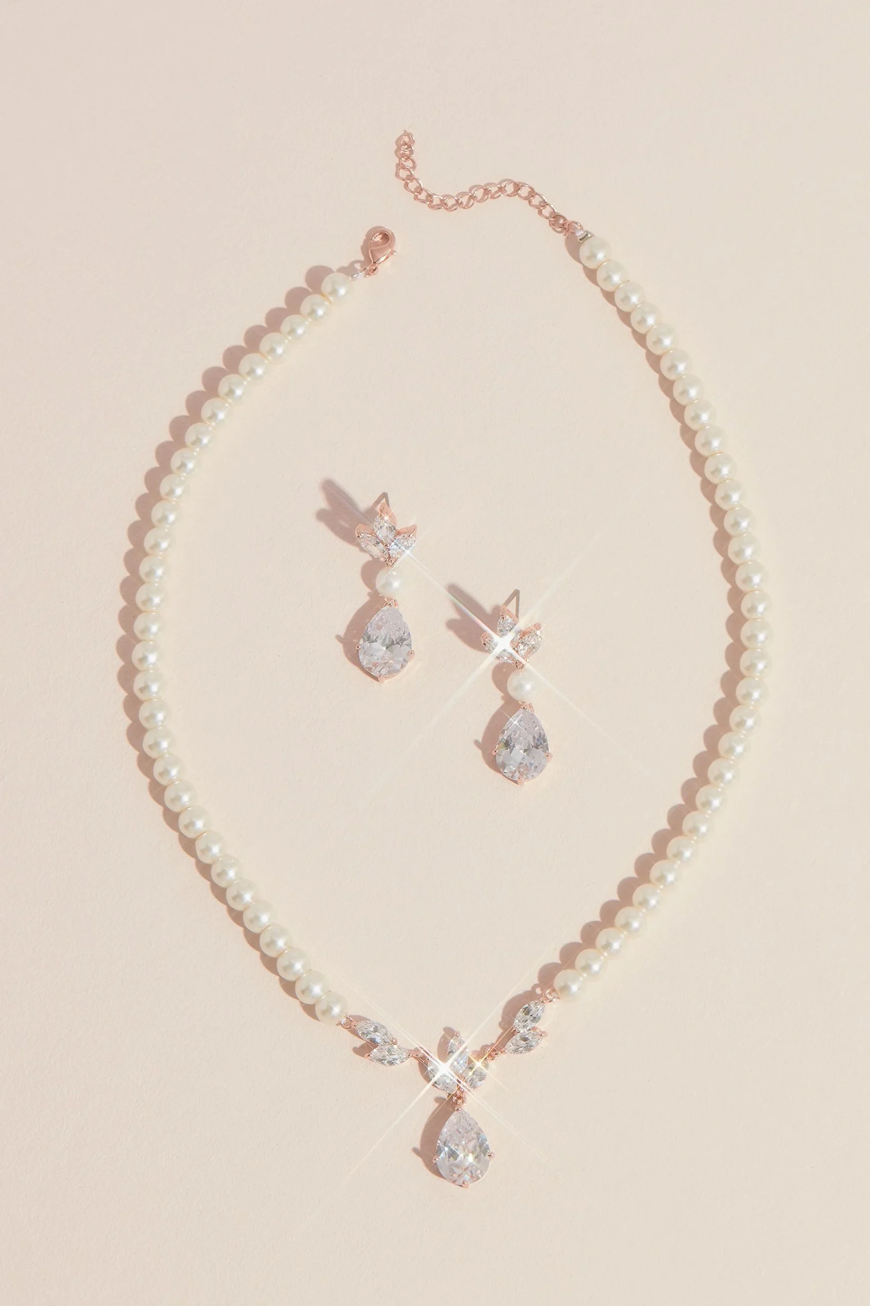 Teardrop Crystal Pearl Earrings and Necklace Set