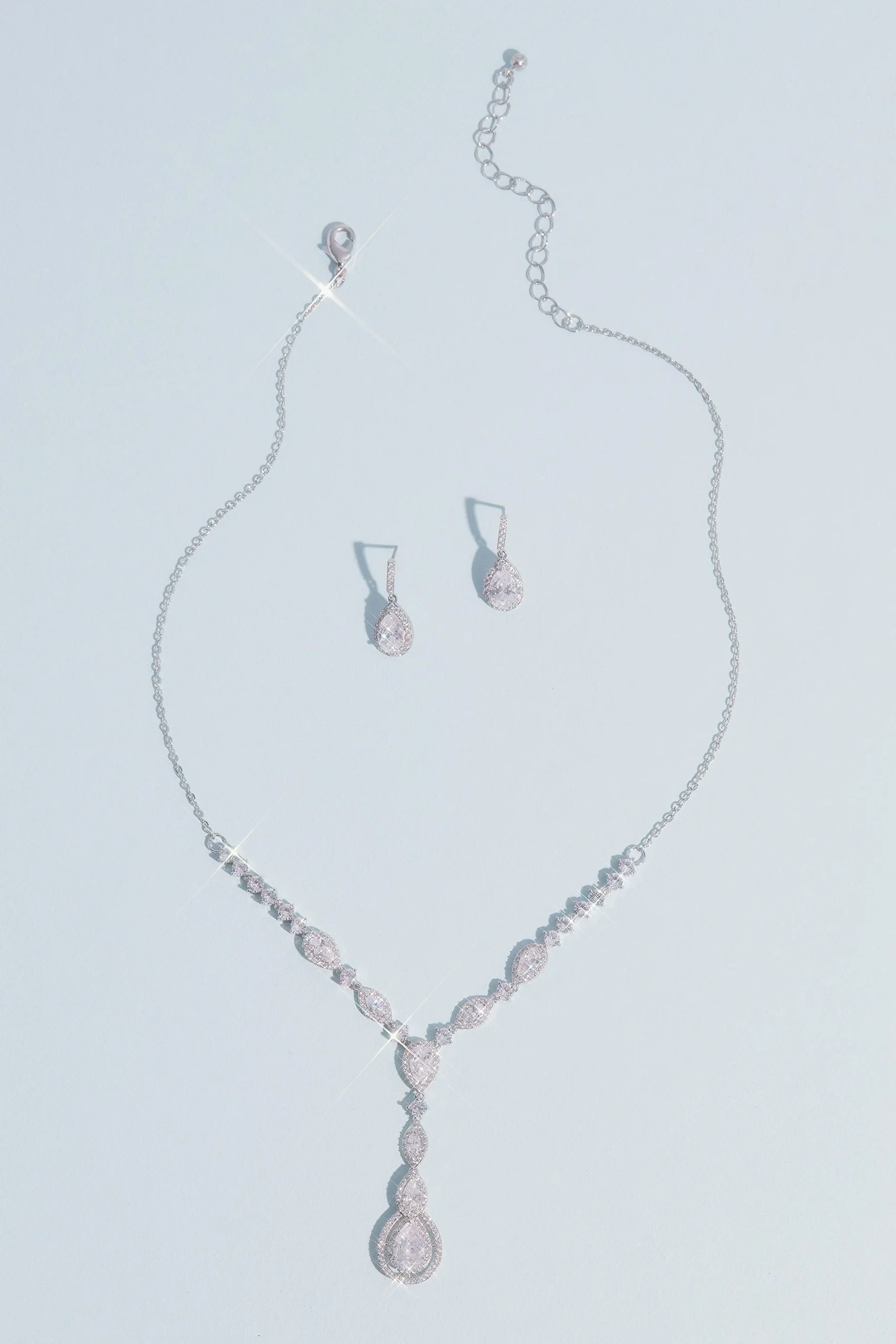 Teardrop Cut Pendant Necklace and Earring Set