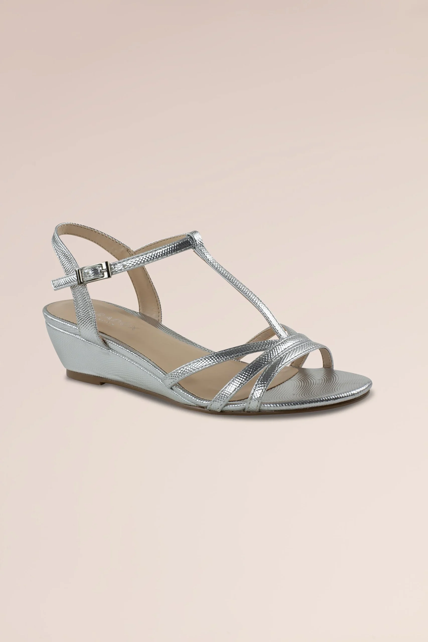 Tessa Shimmer T-Strap Low Wedge Heels