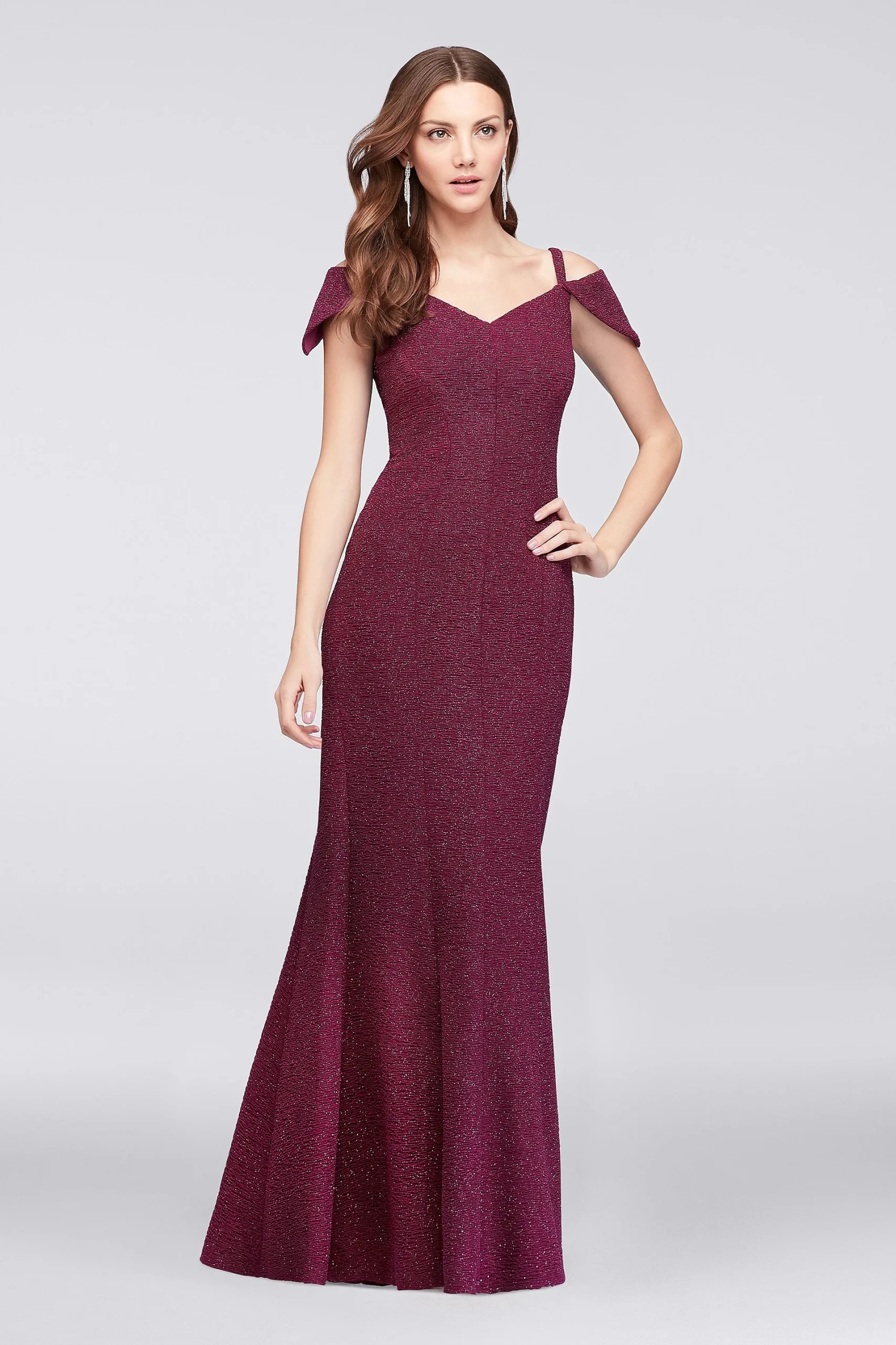 Textured Glitter Off-The-Shoulder Mermaid Gown