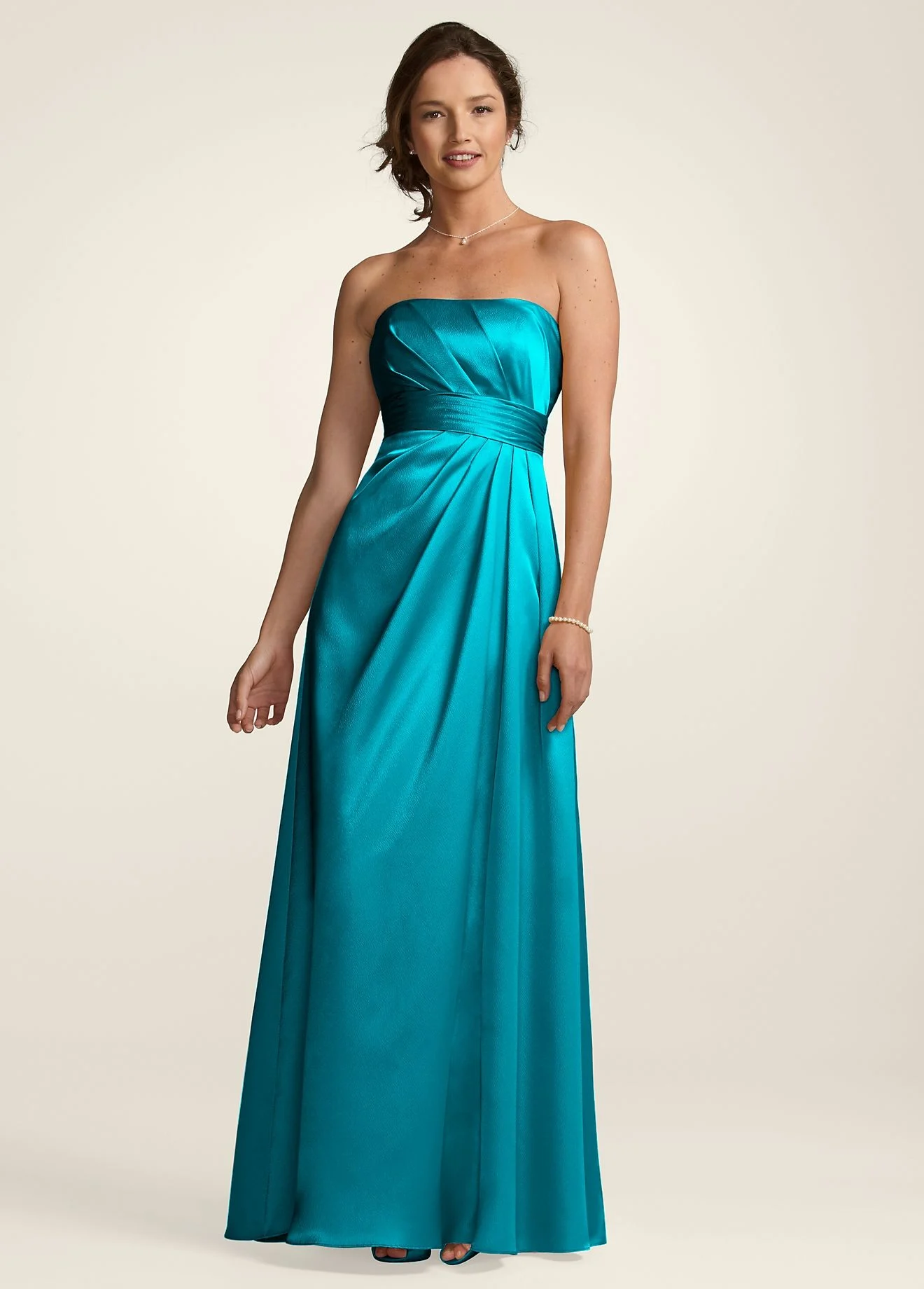 Textured Satin Dress with Pleated Bodice