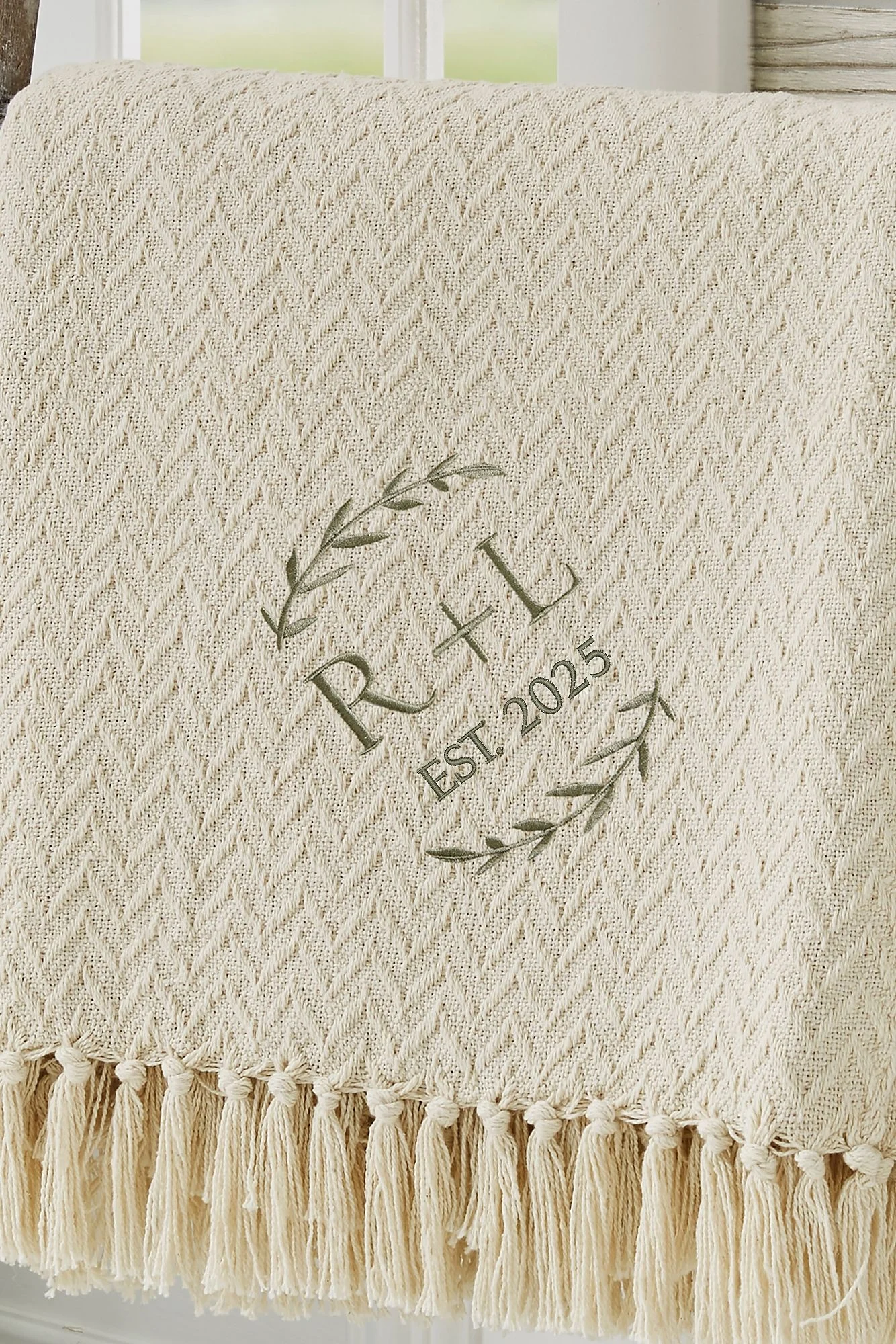 Their Initials Wedding Embroidered Afghan