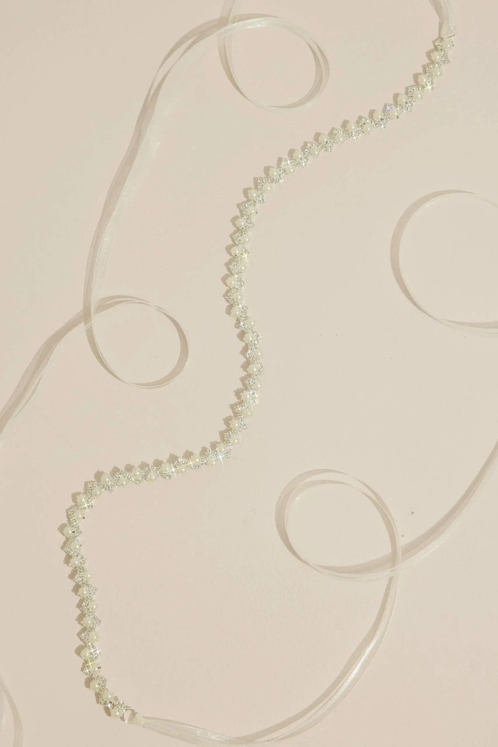 Thin Crystal Sash with Organza Ribbon
