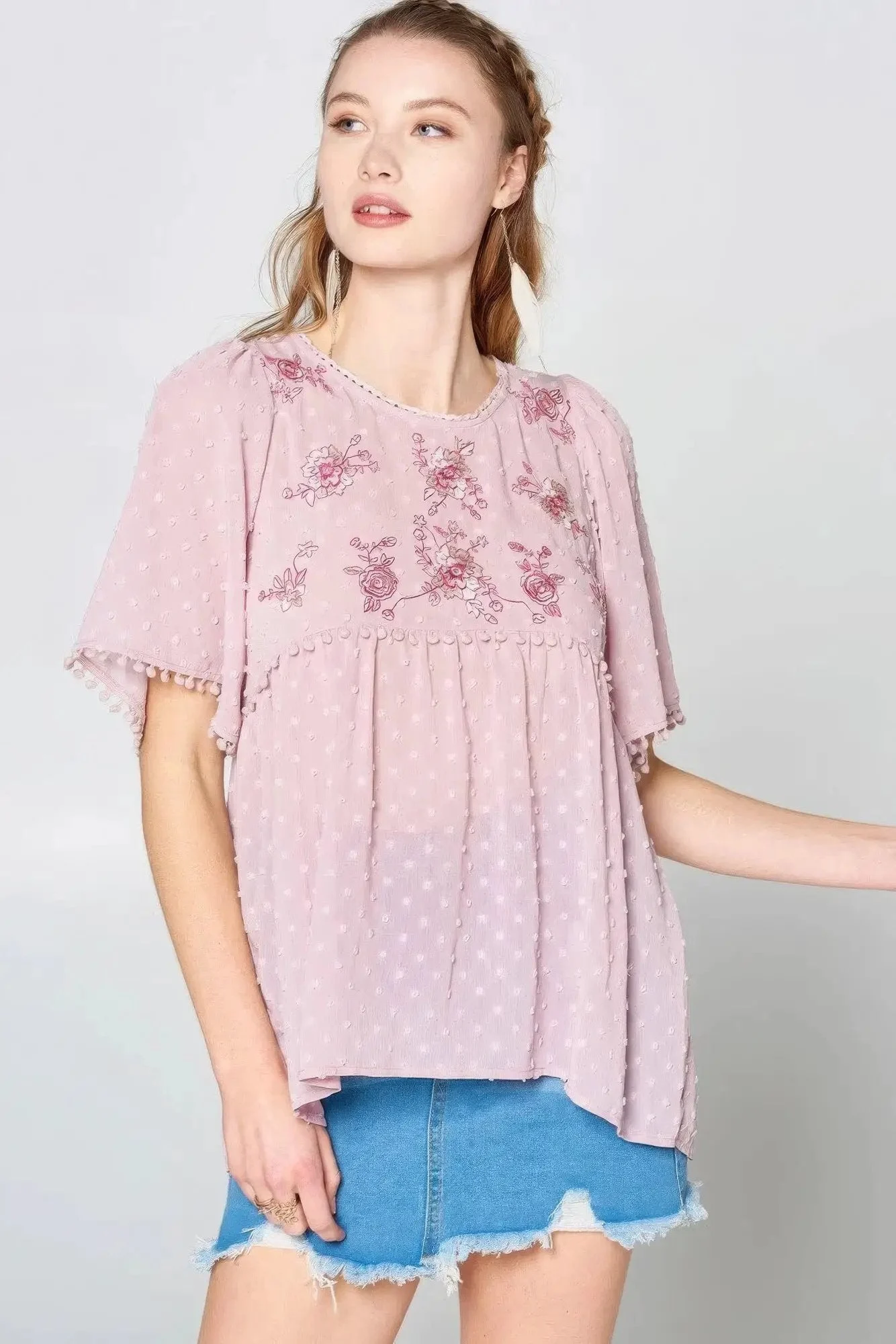 This Detailed Lace Trimmed Bubble Chiffon Blouse