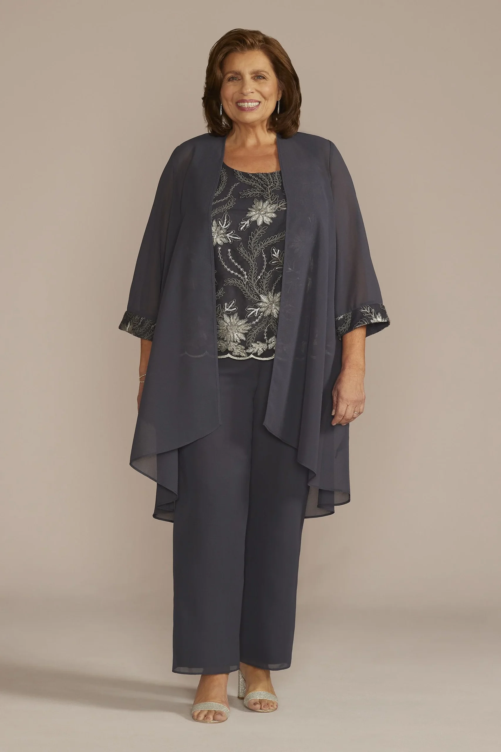 Three Piece Georgette Duster Pantsuit Set