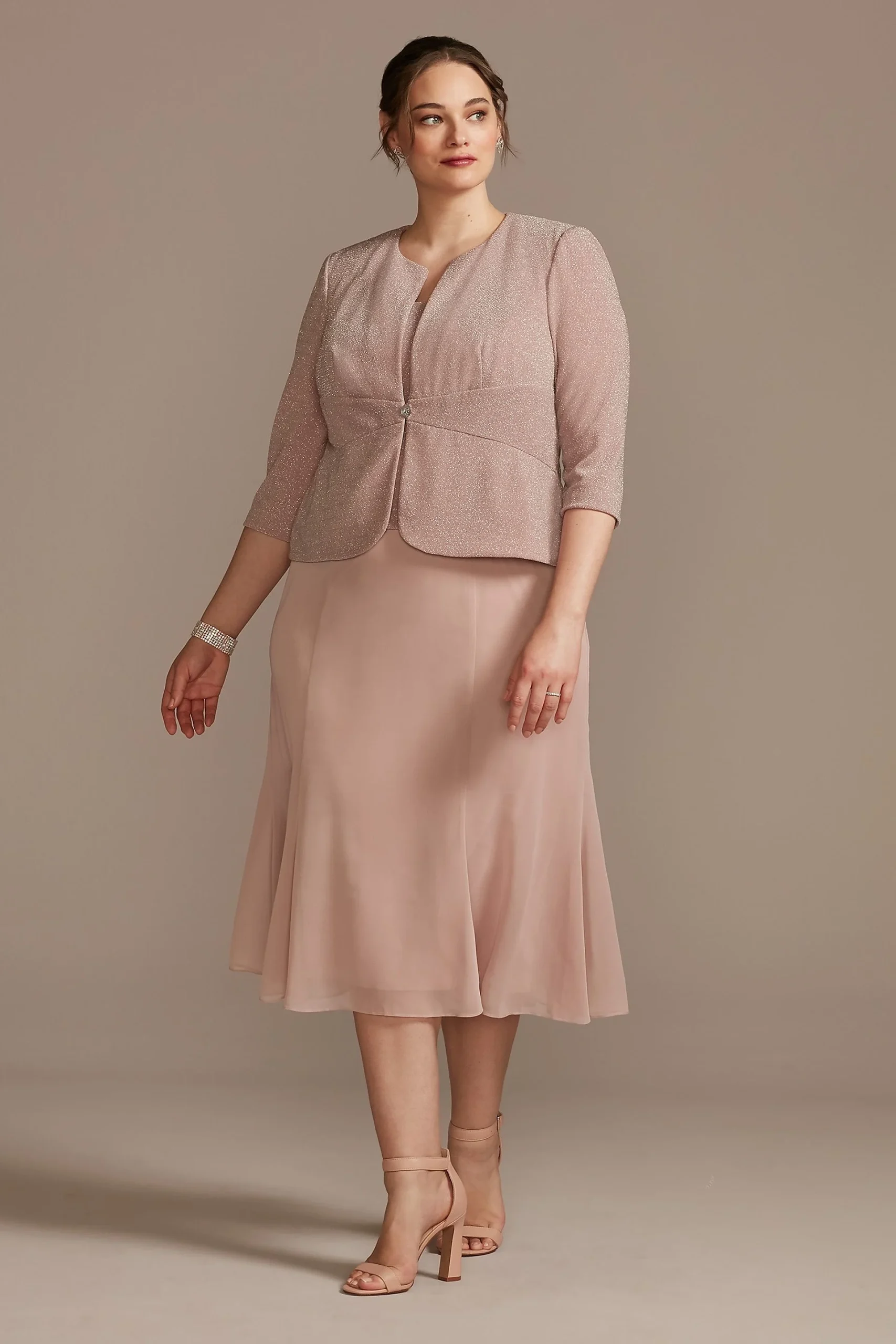 Three-Piece Glitter Knit Jacket Plus Size Set