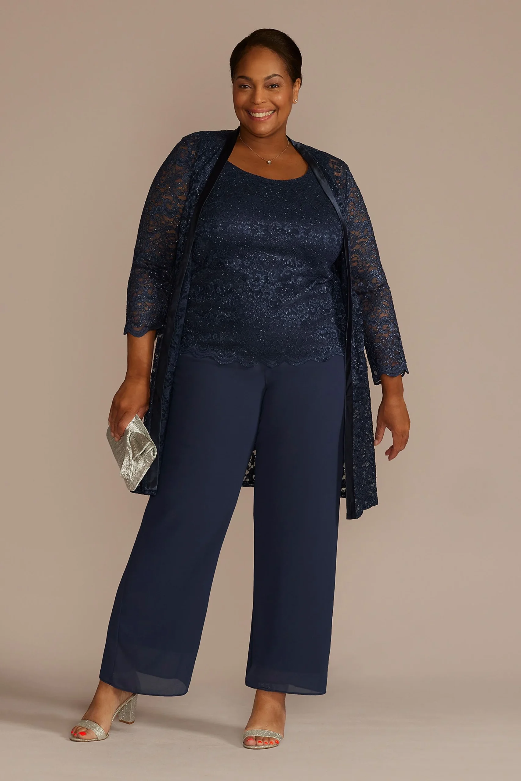 Three Piece Lace Duster Pantsuit Set